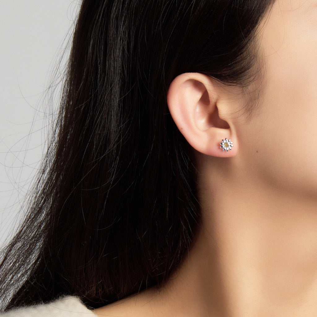 Sterling Silver Daisy Earrings Created with Zircondia® Crystals