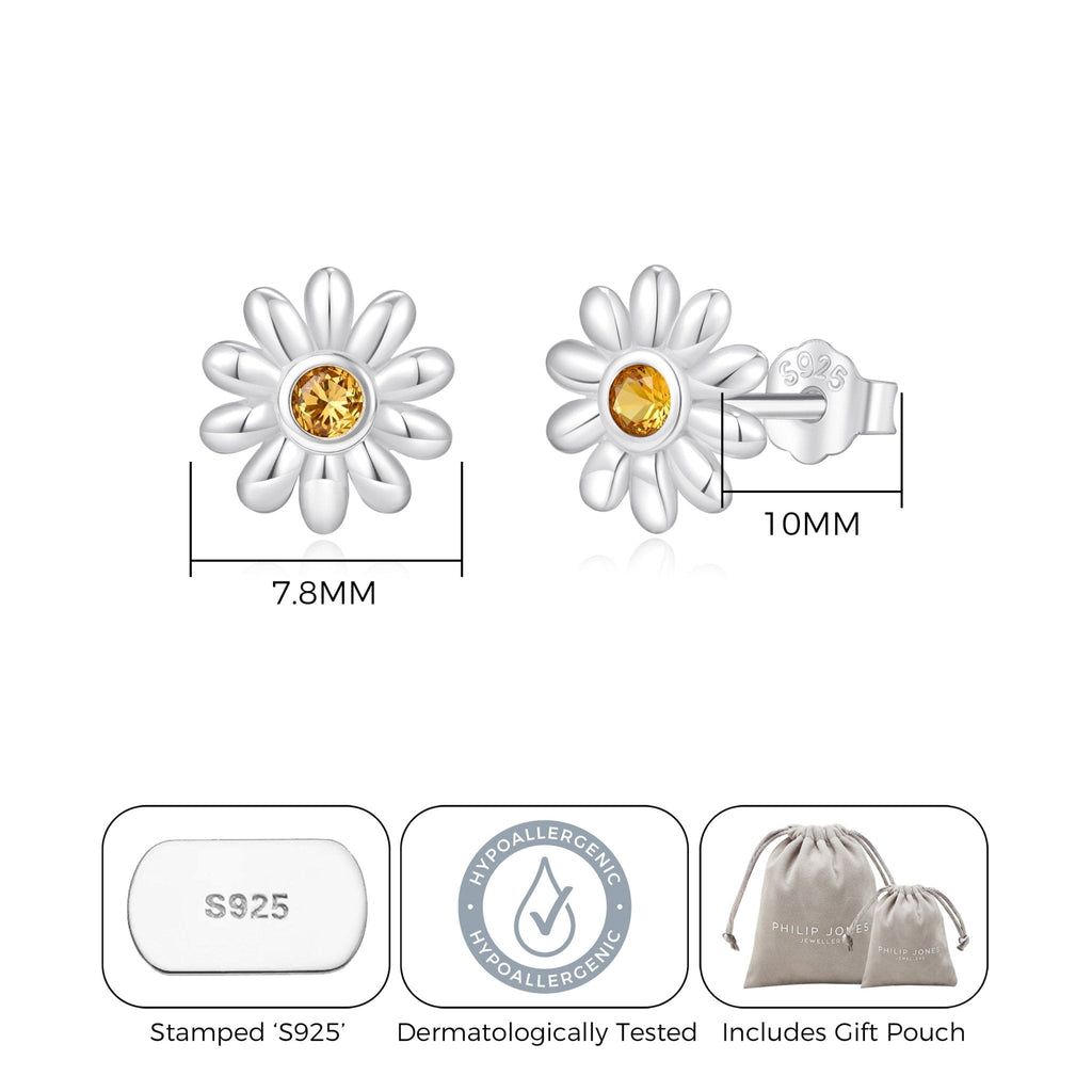 Sterling Silver Daisy Earrings Created with Zircondia® Crystals