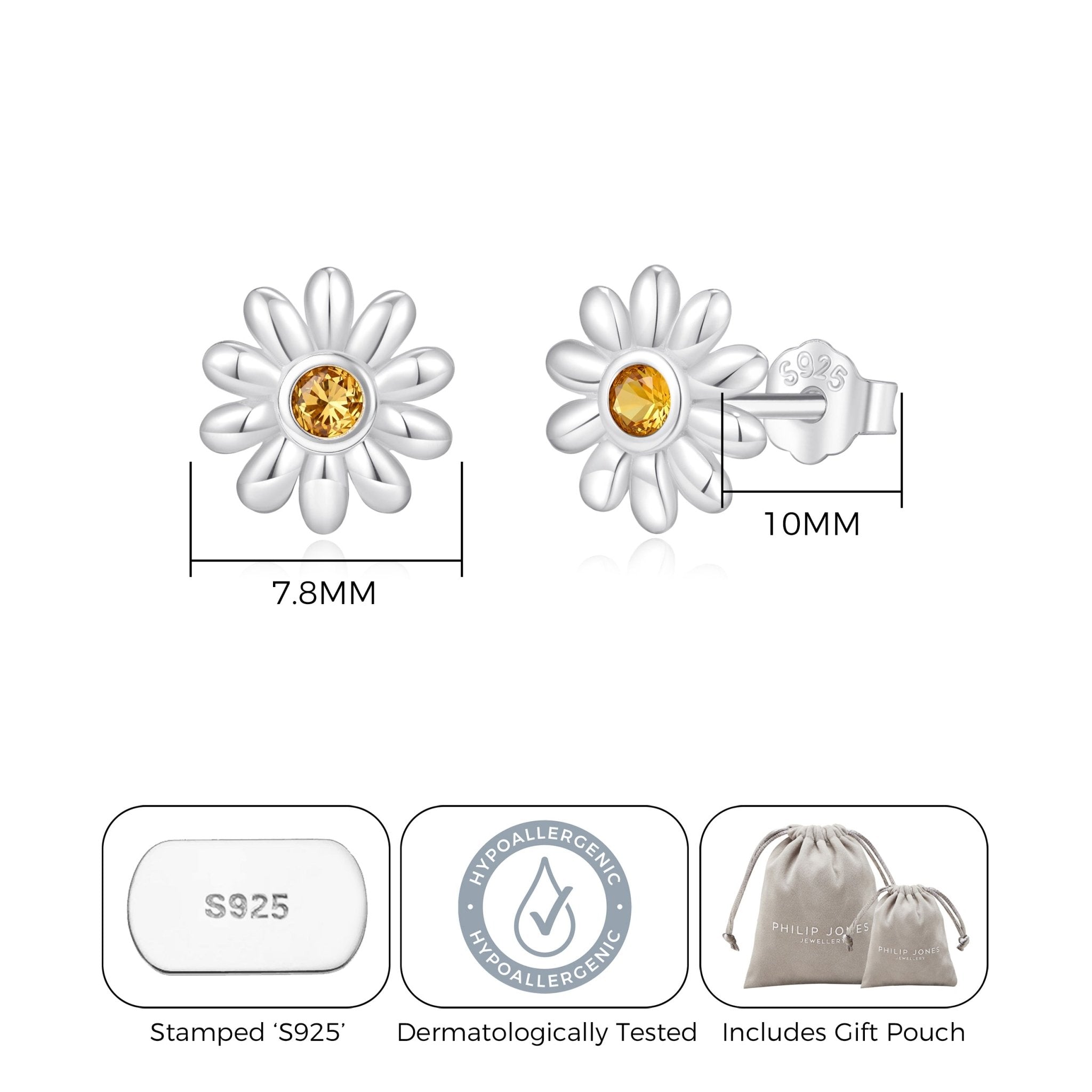 Sterling Silver Daisy Earrings Created with Zircondia® Crystals