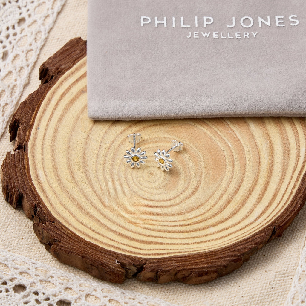 Sterling Silver Daisy Earrings Created with Zircondia® Crystals