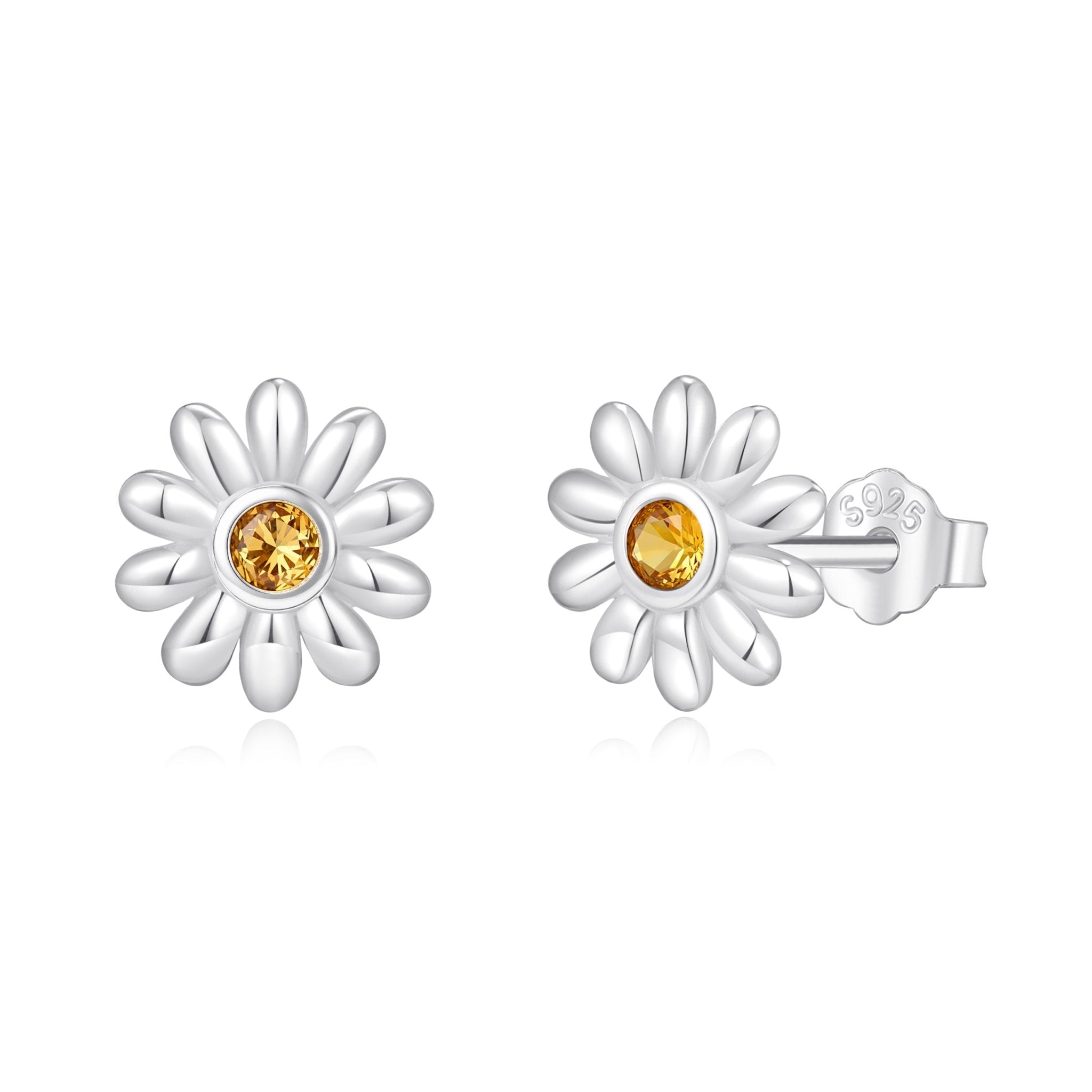 Sterling Silver Daisy Earrings Created with Zircondia® Crystals