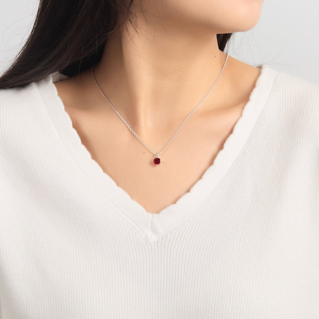 Sterling Silver Dark Red Necklace Created with Zircondia® Crystals