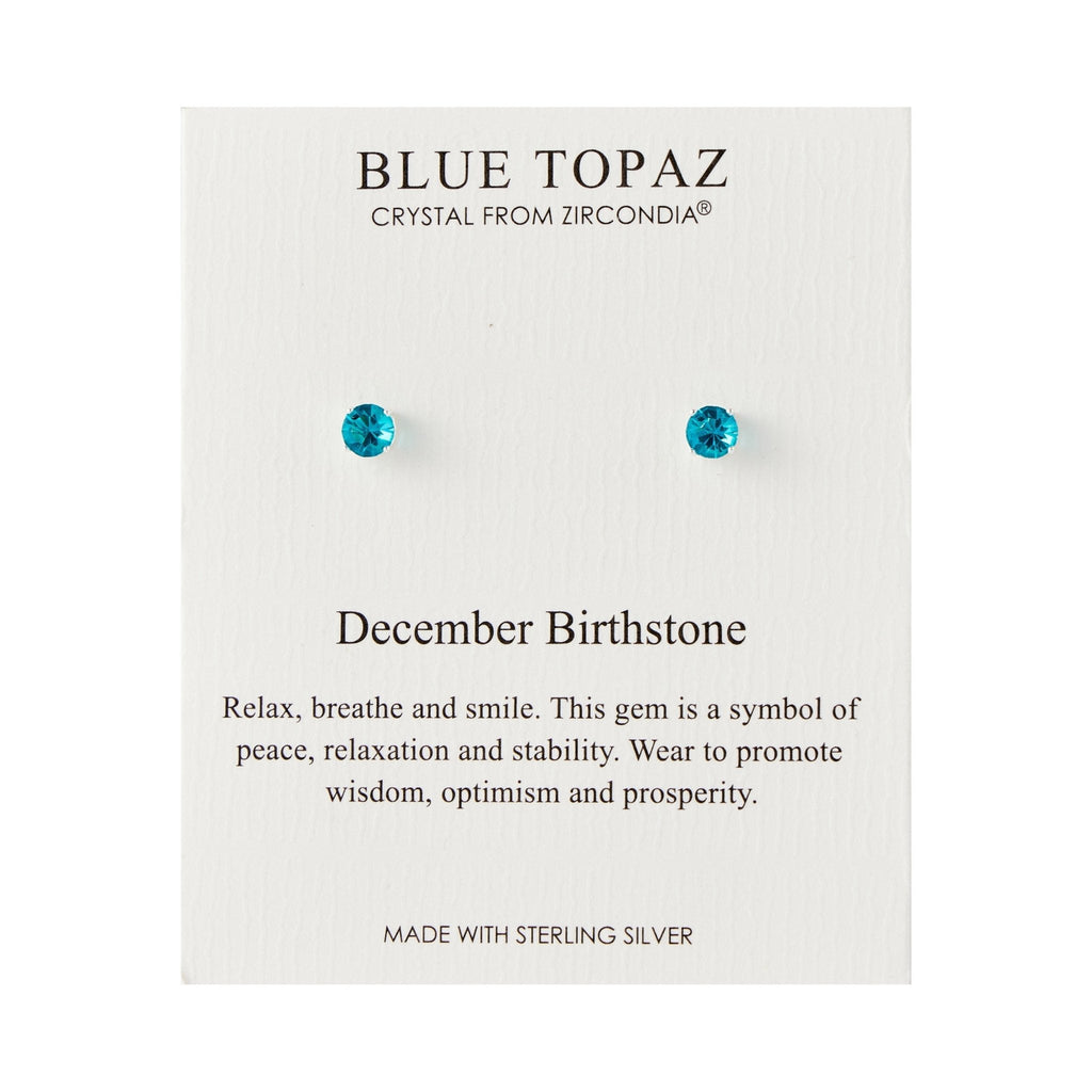Sterling Silver December (Blue Topaz) Birthstone Earrings Created with Zircondia® Crystals