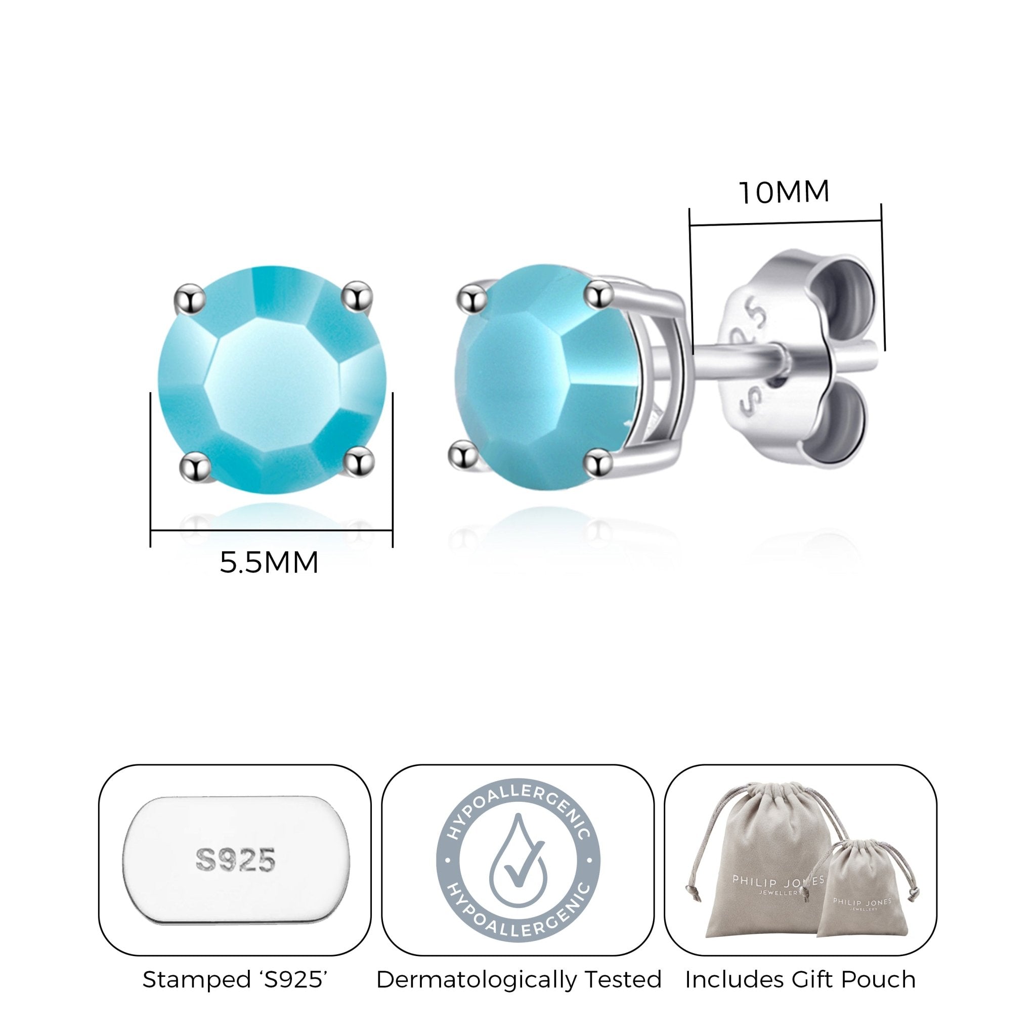 Sterling Silver December (Turquoise) Birthstone Earrings Created with Zircondia® Crystals