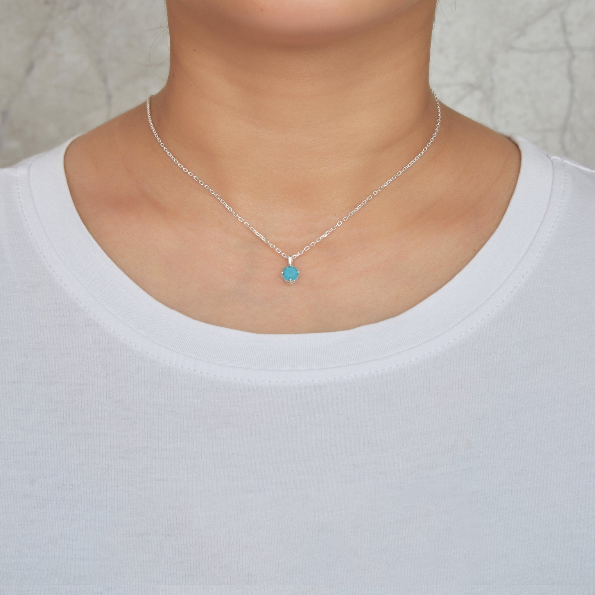 Sterling Silver December (Turquoise) Birthstone Necklace Created with Zircondia® Crystals