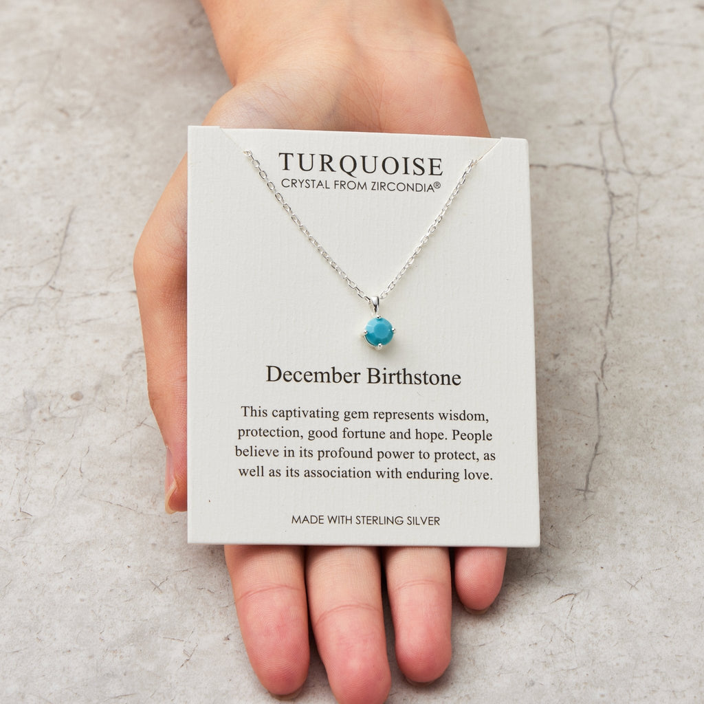 Sterling Silver December (Turquoise) Birthstone Necklace Created with Zircondia® Crystals