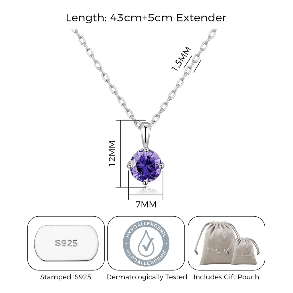 Sterling Silver February (Amethyst) Birthstone Necklace Created with Zircondia® Crystals