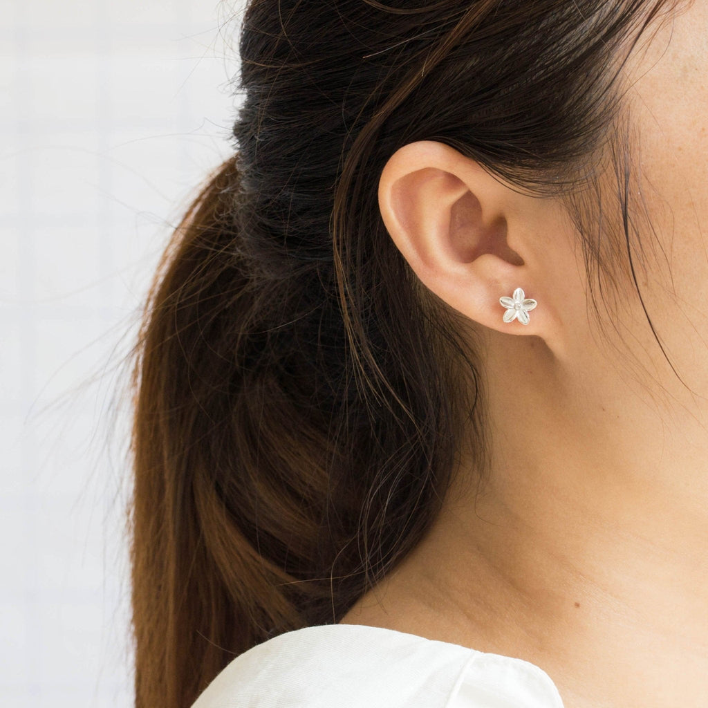 Sterling Silver Flower Earrings Created with Zircondia® Crystals