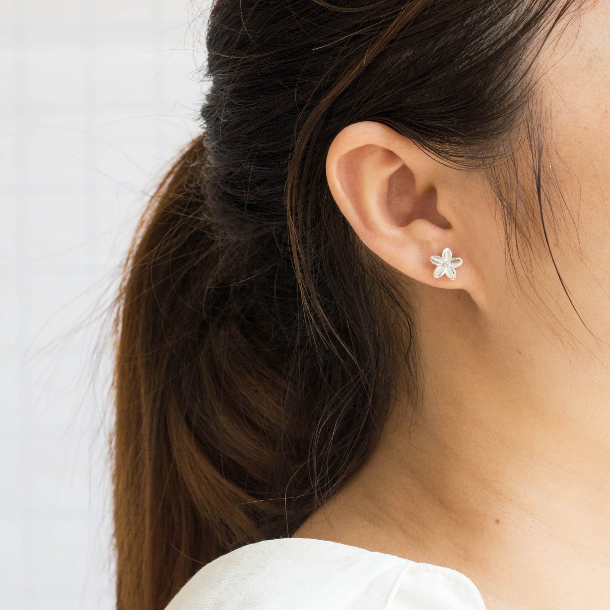 Sterling Silver Flower Earrings Created with Zircondia® Crystals