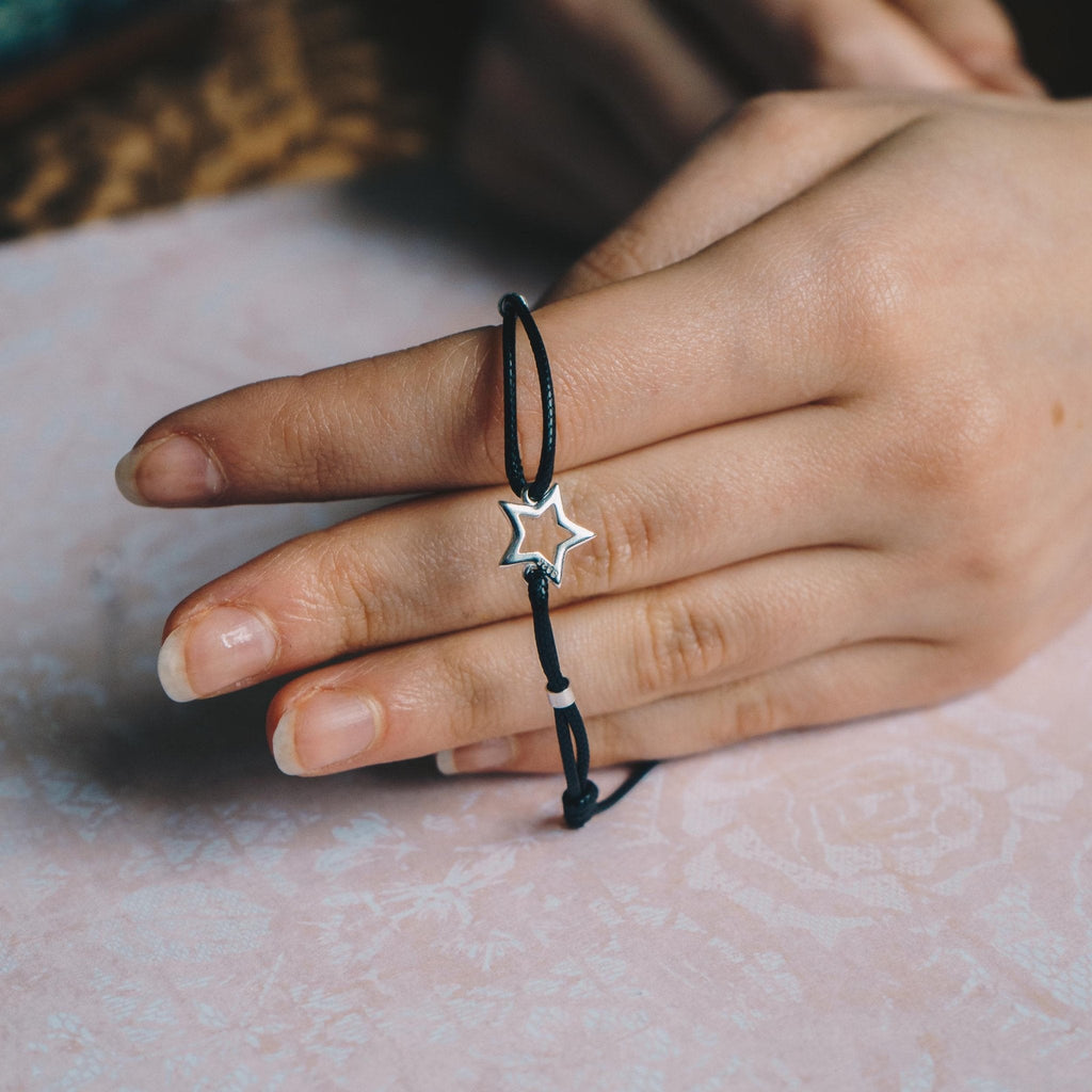 Sterling Silver Friendship Quote Corded Star Bracelet