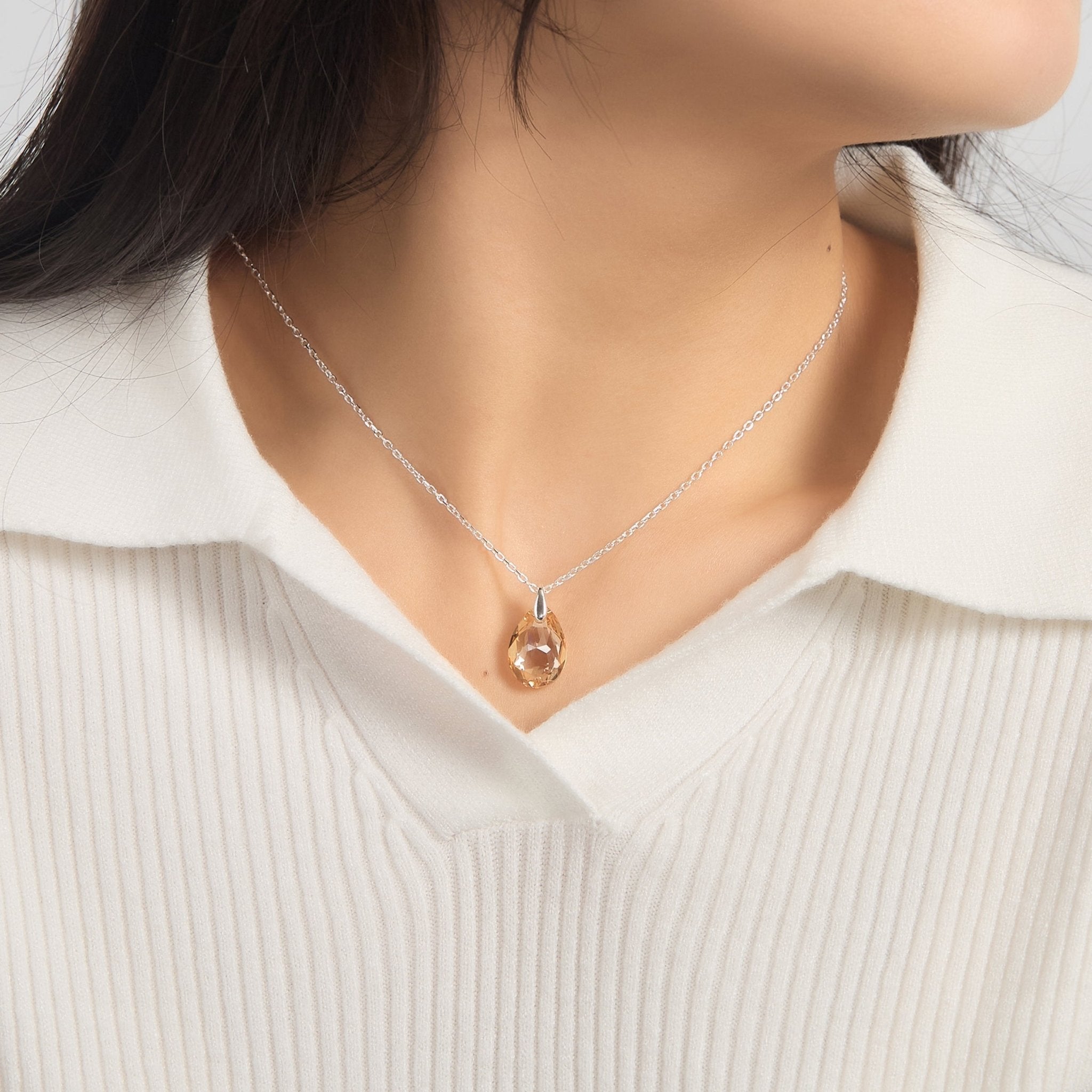 Sterling Silver Golden Shadow Necklace Created with Zircondia® Crystals