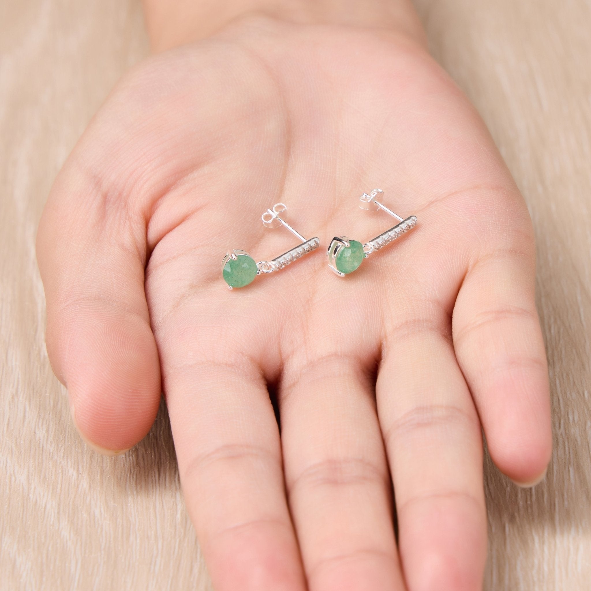 Sterling Silver Green Aventurine Gemstone Drop Earrings with Quote Card
