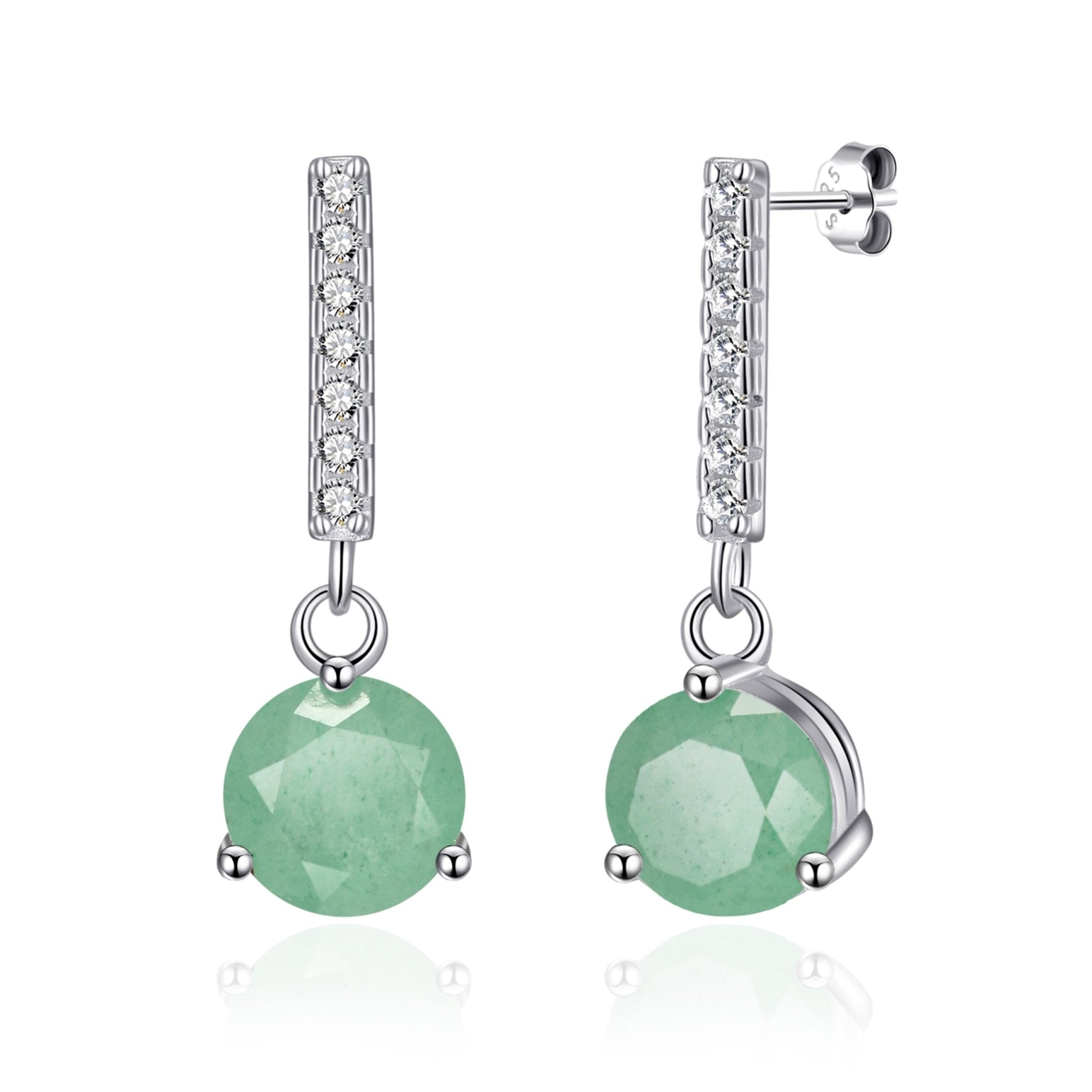 Sterling Silver Green Aventurine Gemstone Drop Earrings with Quote Card