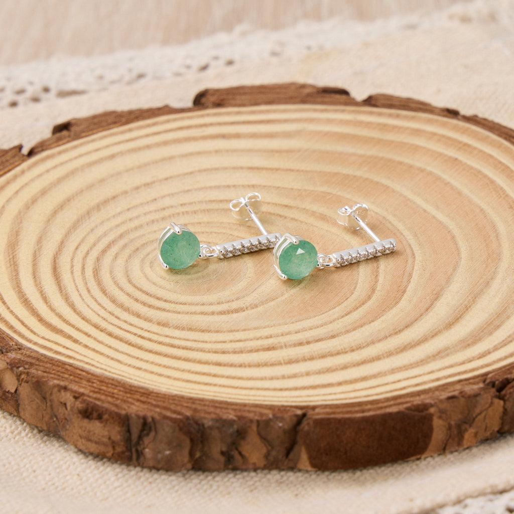 Sterling Silver Green Aventurine Gemstone Drop Earrings with Quote Card