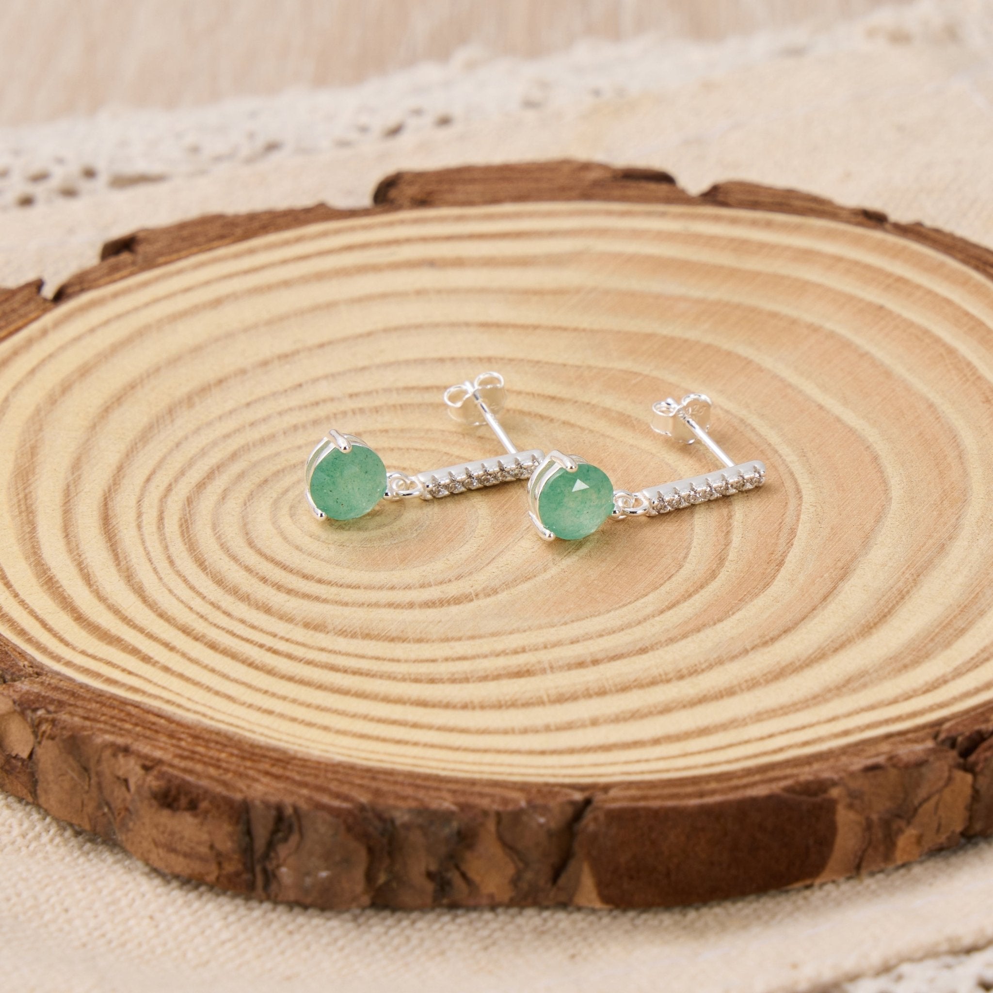 Sterling Silver Green Aventurine Gemstone Drop Earrings with Quote Card
