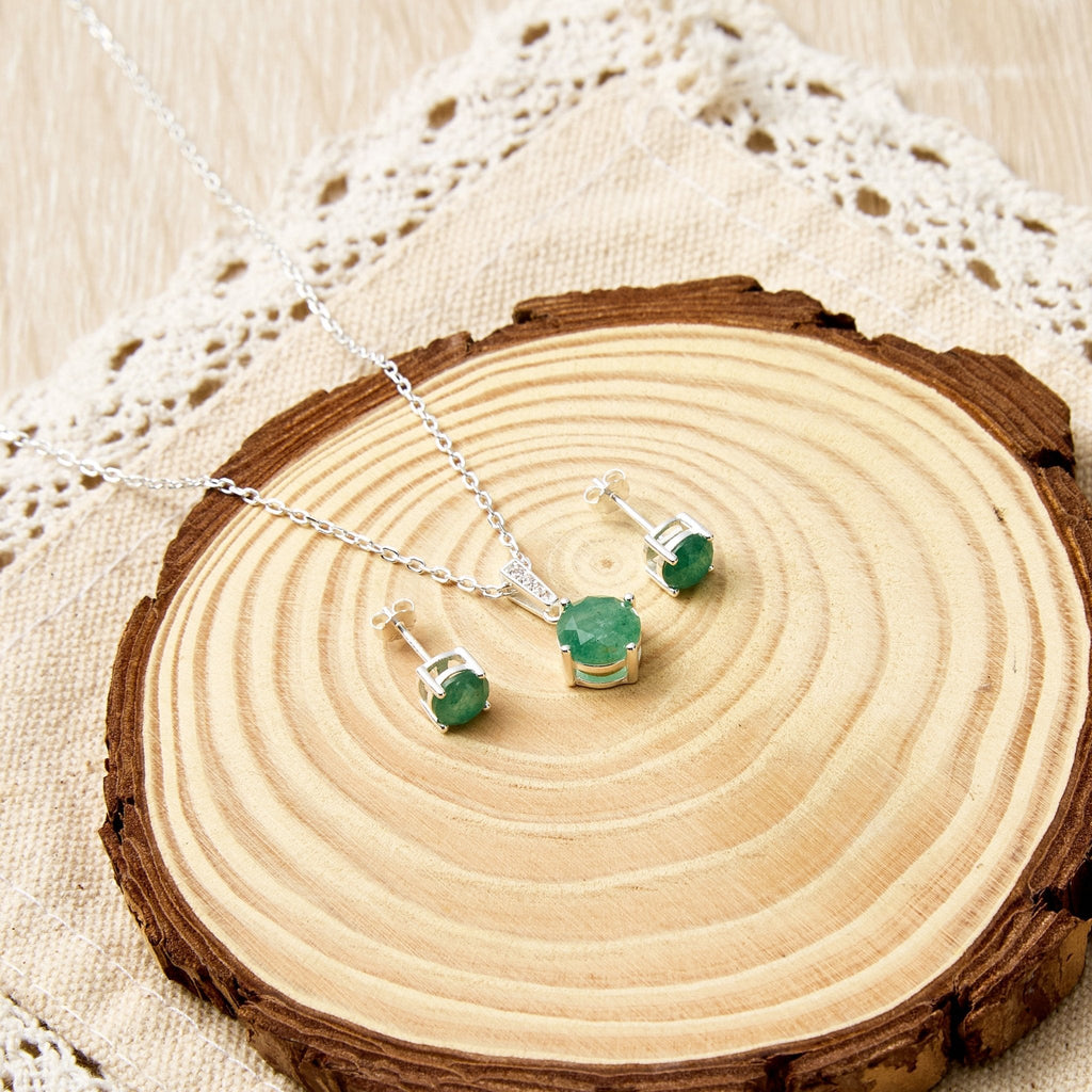 Sterling Silver Green Aventurine Gemstone Set