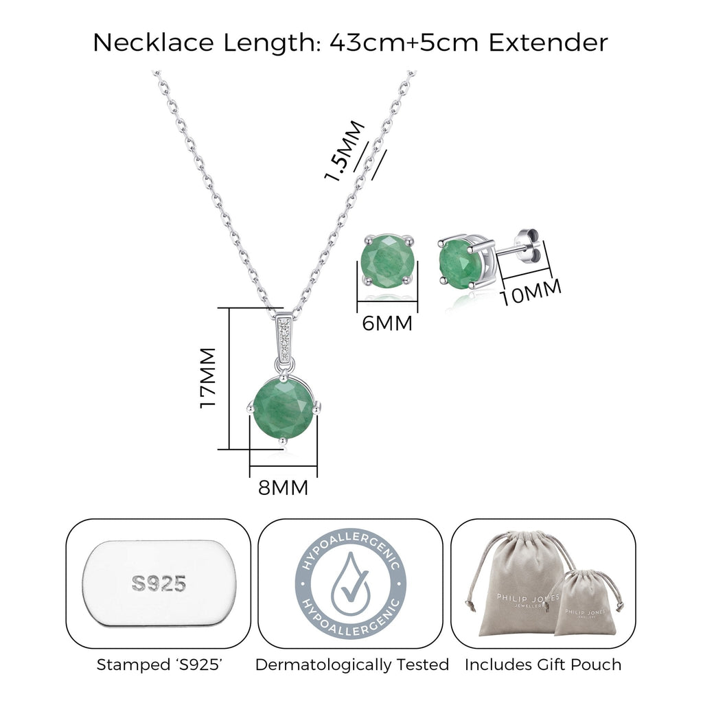 Sterling Silver Green Aventurine Gemstone Set