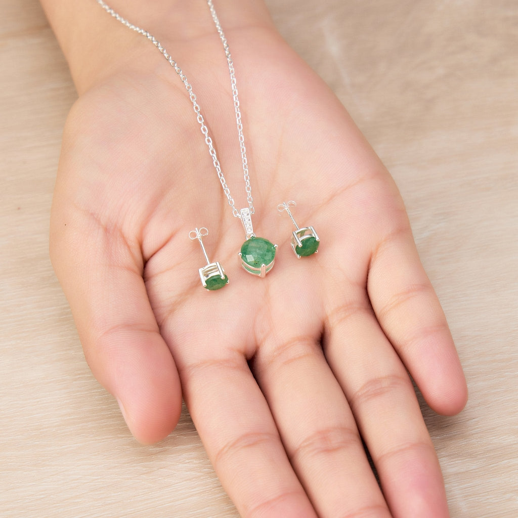 Sterling Silver Green Aventurine Gemstone Set