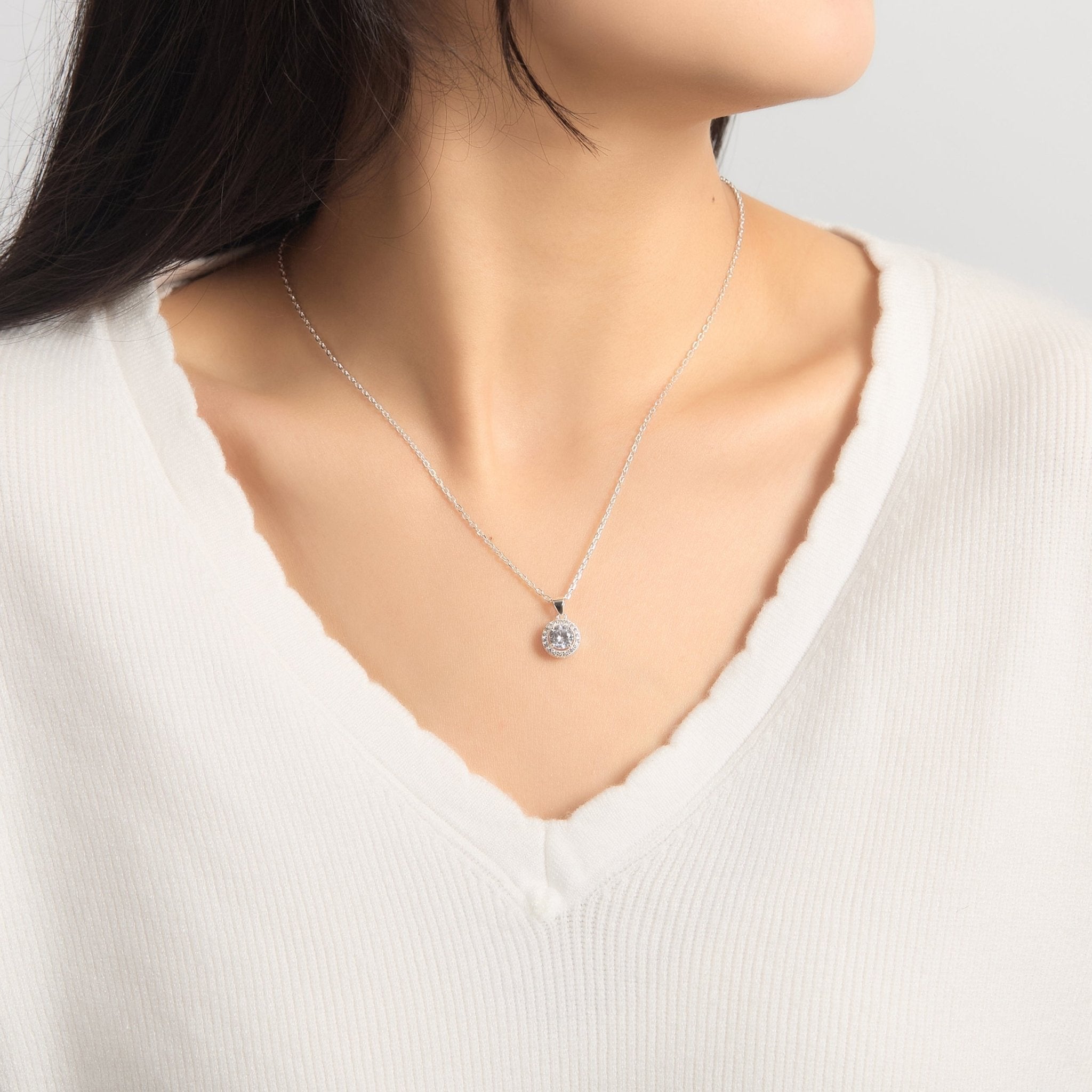 Sterling Silver Halo Necklace Created with Zircondia® Crystals