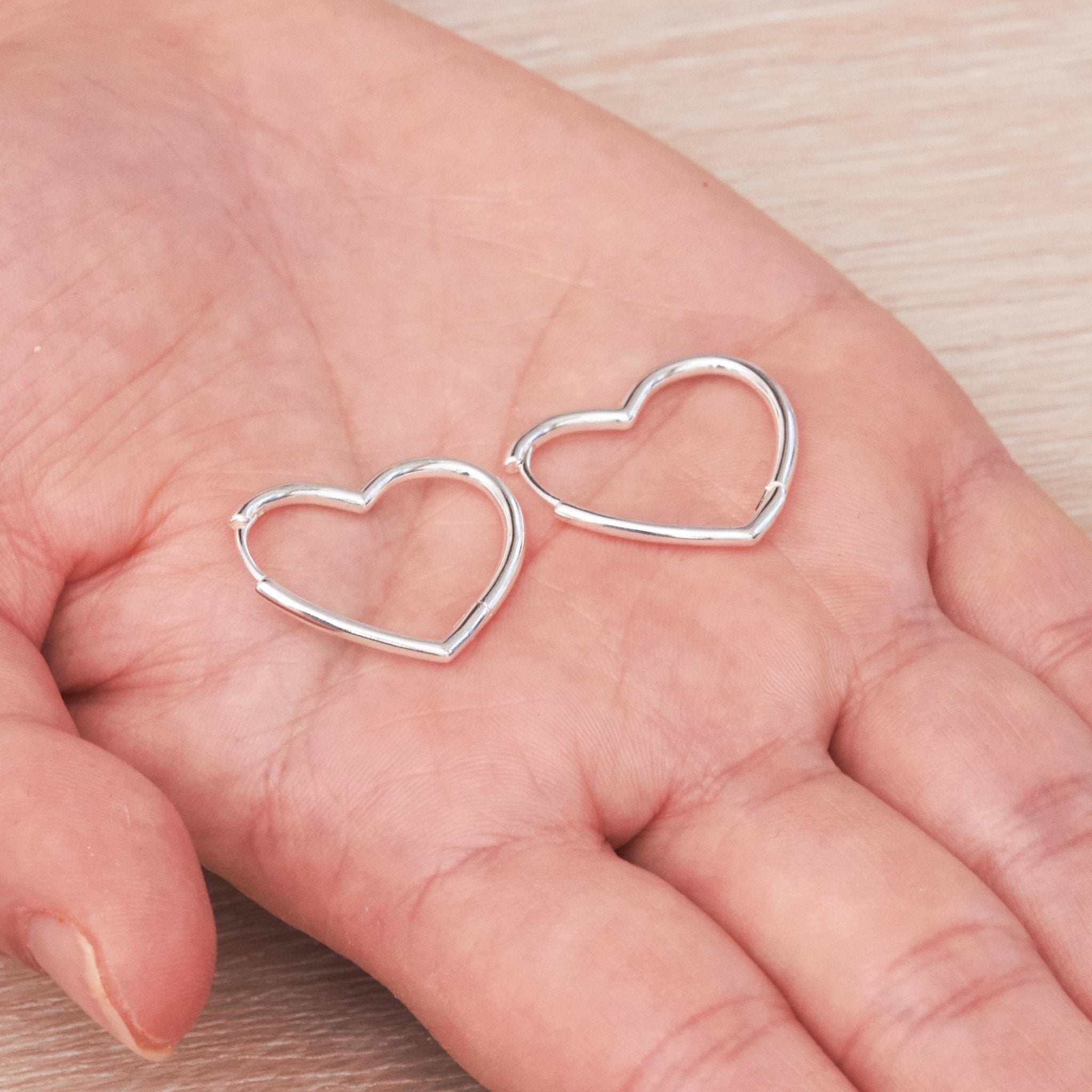 Sterling Silver Heart Hoop Earrings