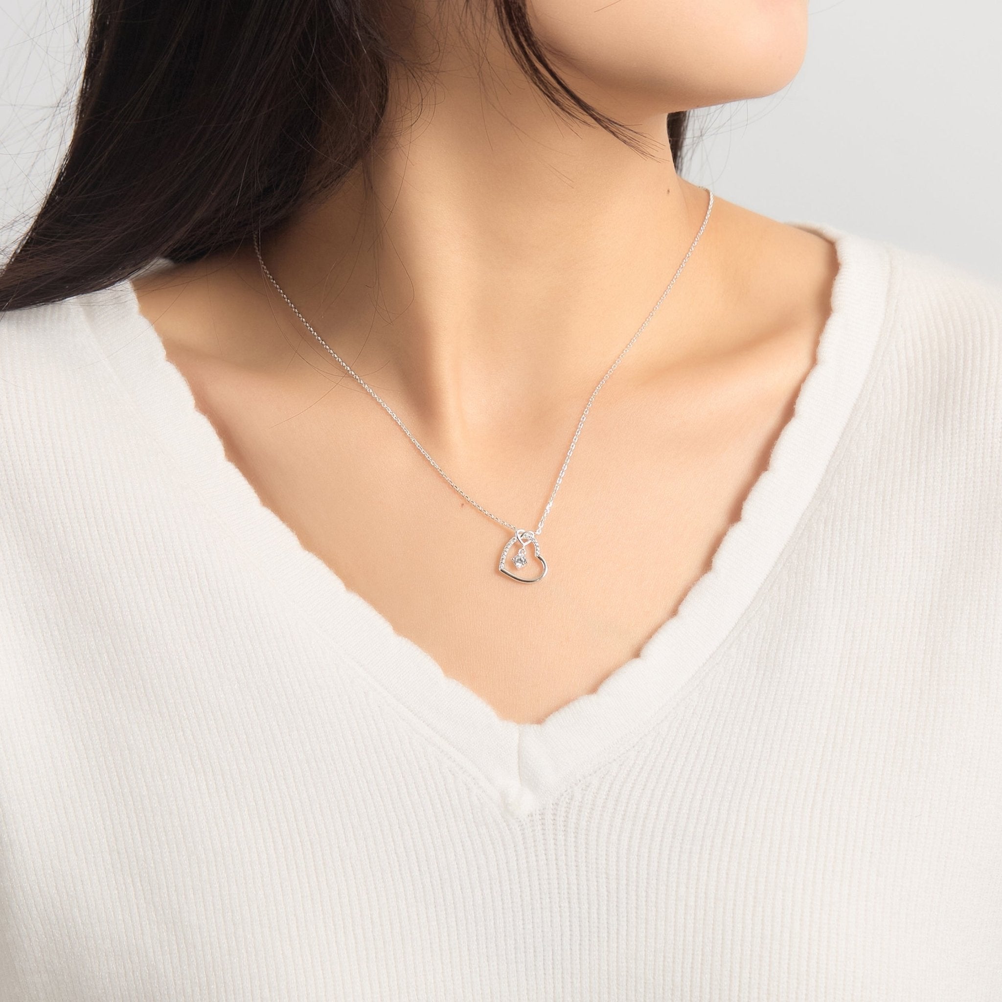 Sterling Silver Heart Necklace Created with Zircondia® Crystals
