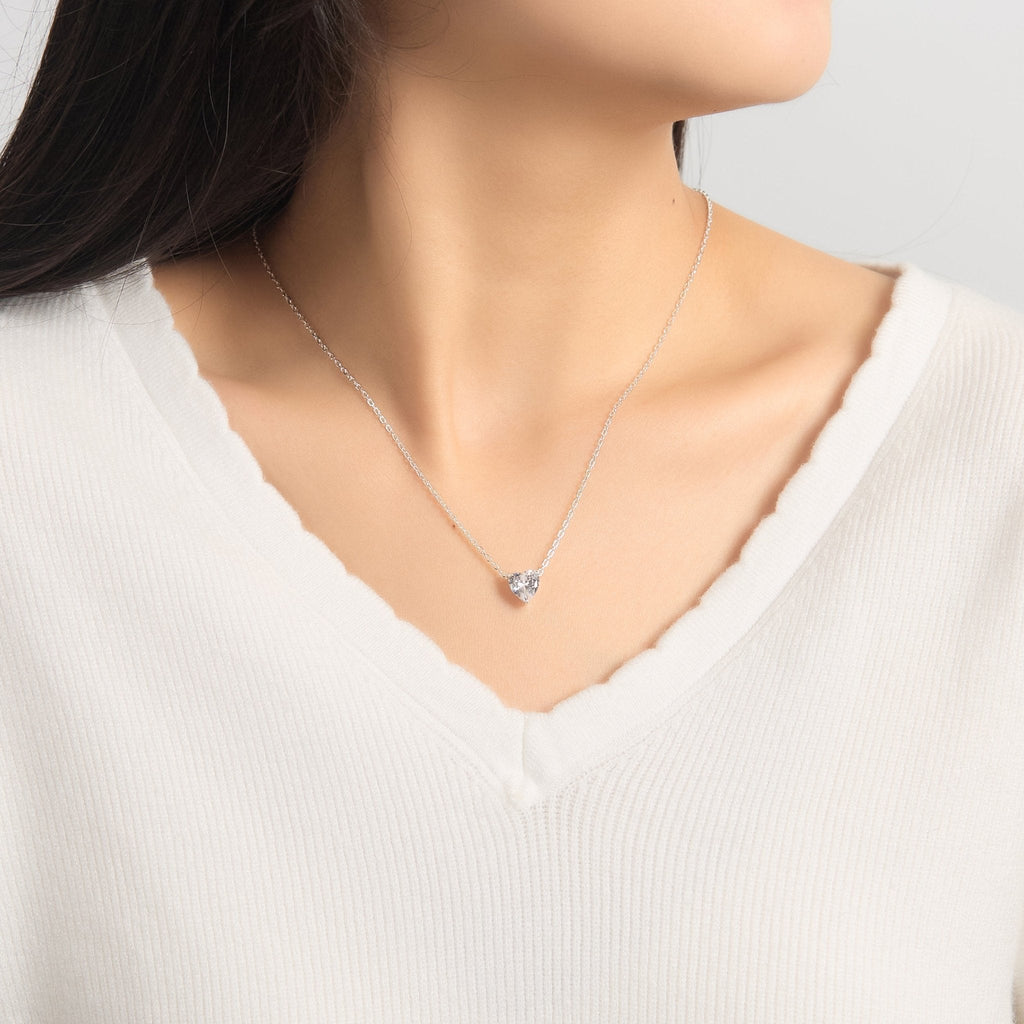 Sterling Silver Heart Solitaire Necklace Created with Zircondia® Crystals