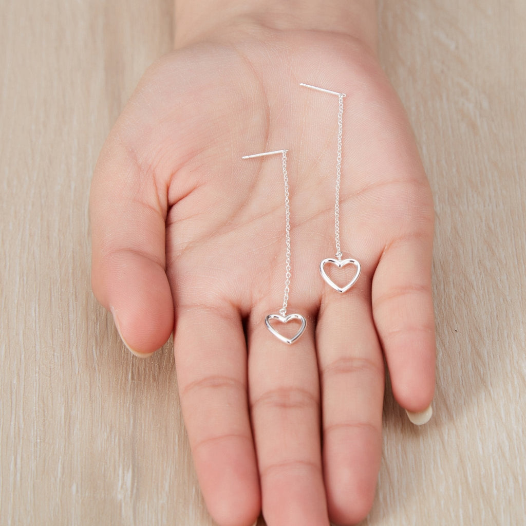 Sterling Silver Heart Thread Earrings