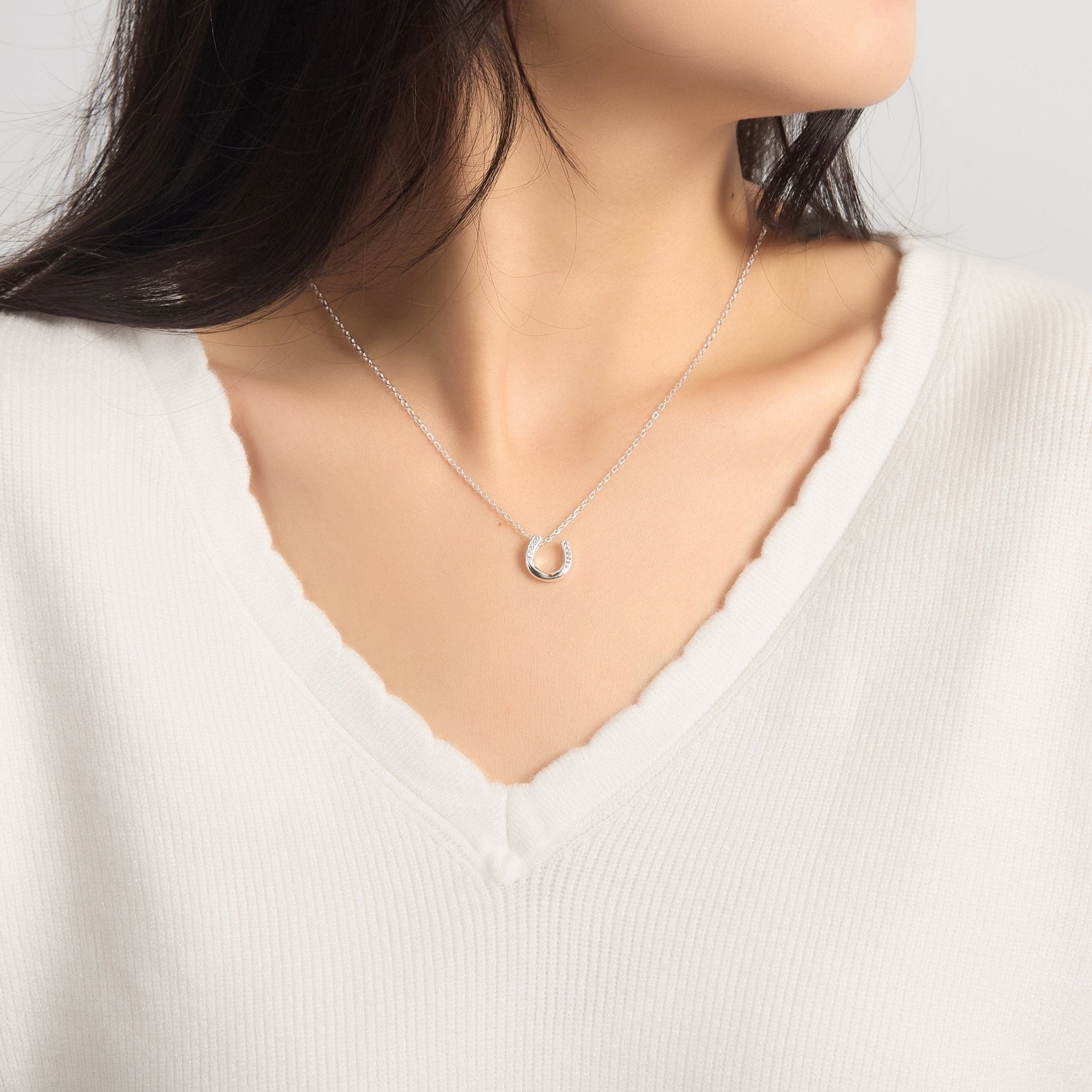 Sterling Silver Horseshoe Necklace Created with Zircondia® Crystals