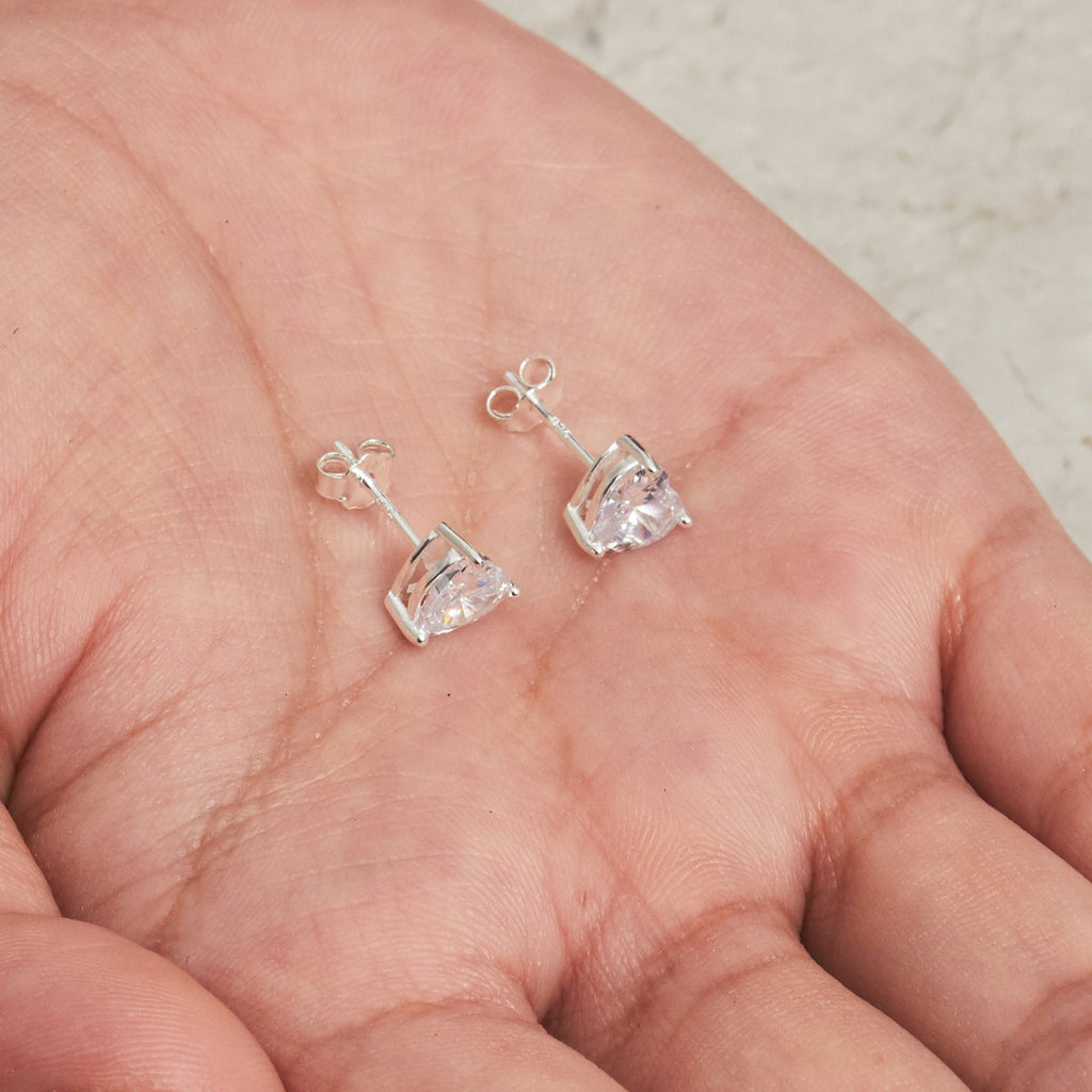 Sterling Silver Heart Stud Earrings Created with Zircondia® Crystals