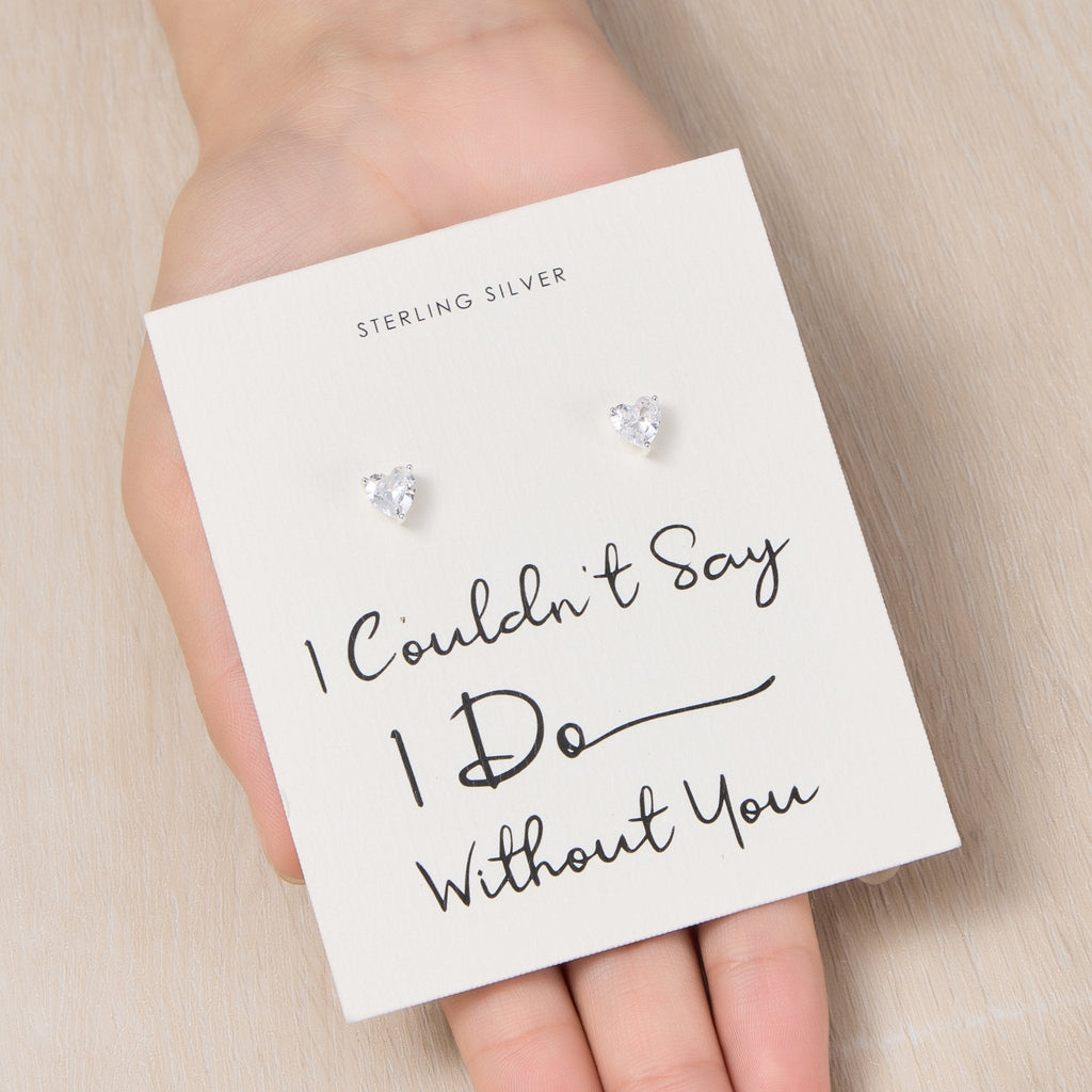 Sterling Silver I Couldn't Say I Do Without You Bridal Heart Earrings with Zircondia® Crystals
