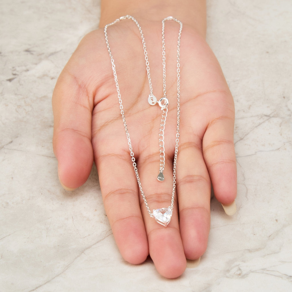 Sterling Silver I Couldn't Say I Do Without You Bridal Heart Solitaire Necklace with Zircondia® Crystals