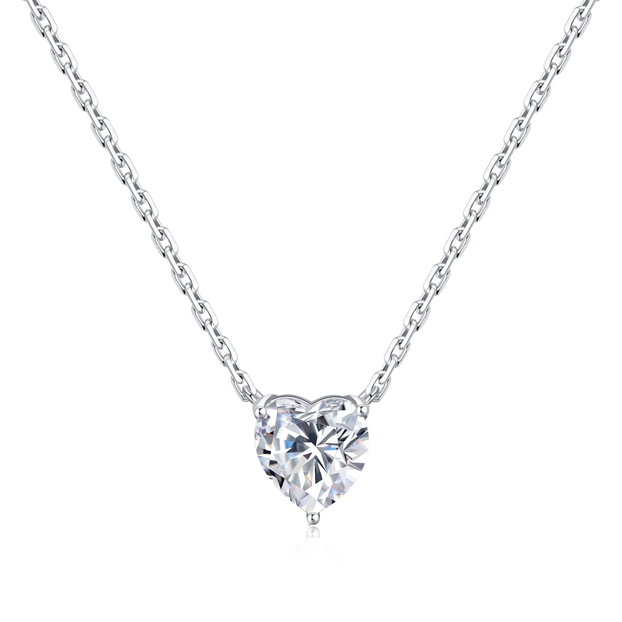 Sterling Silver Heart Solitaire Necklace Created with Zircondia® Crystals
