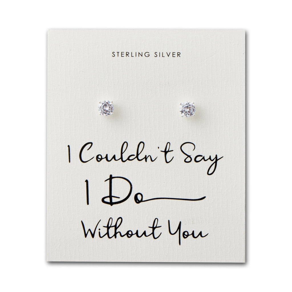 Sterling Silver I Couldn't Say I Do Without You Bridal Solitaire Crystal Earrings