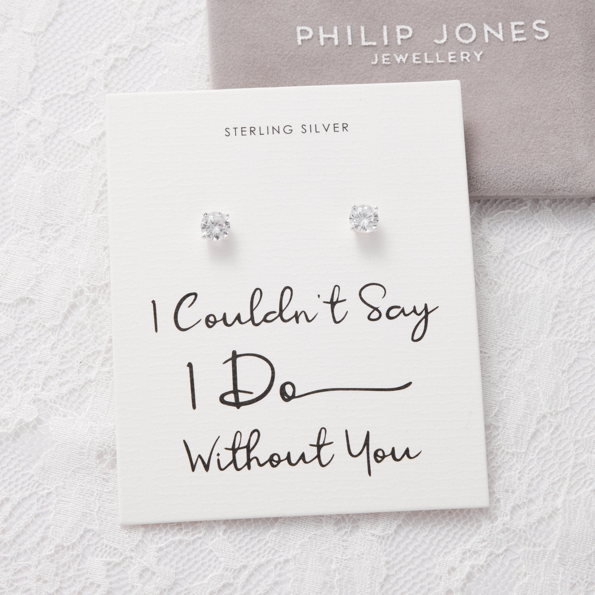 Sterling Silver I Couldn't Say I Do Without You Bridal Solitaire Crystal Earrings