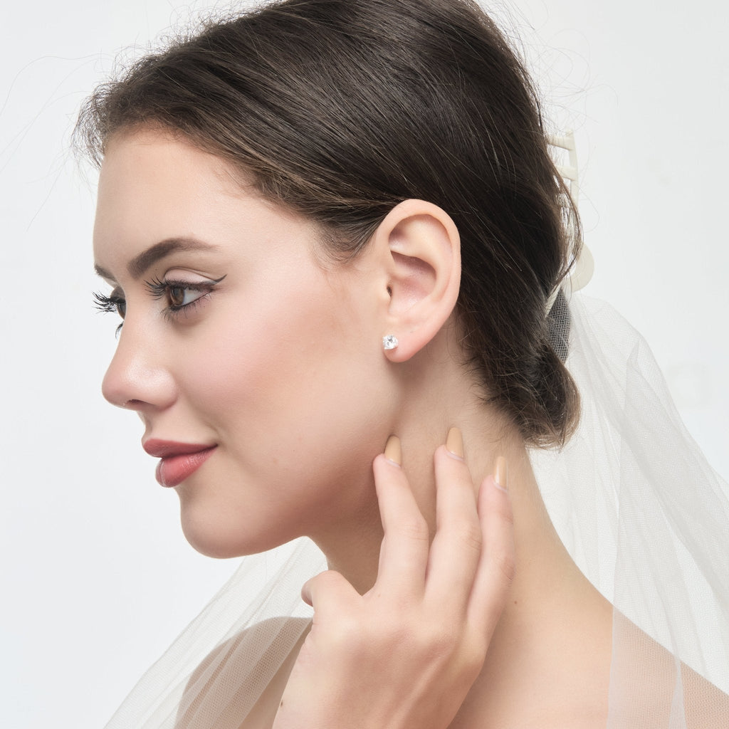 Sterling Silver I Couldn't Say I Do Without You Bridal Solitaire Crystal Earrings
