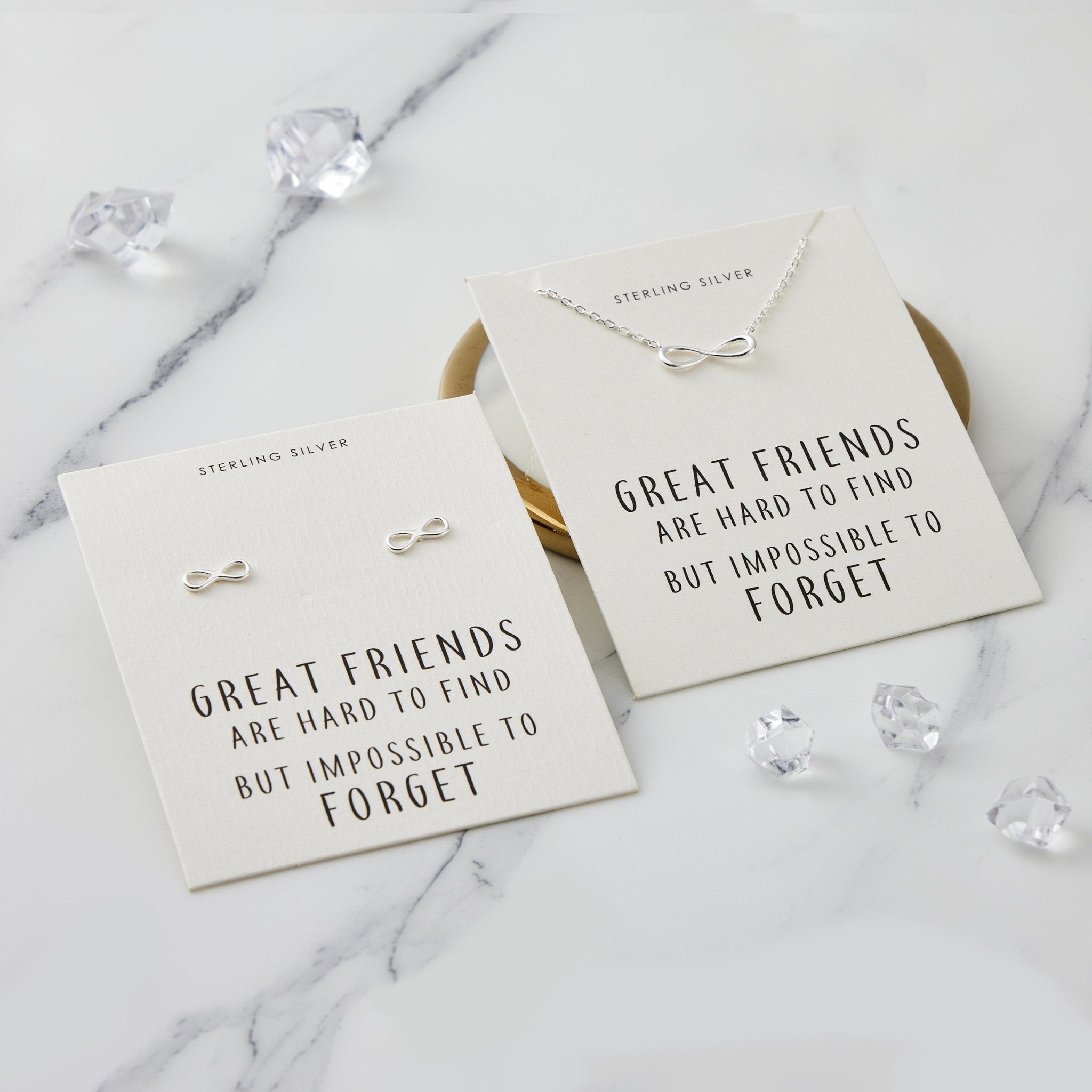 Sterling Silver Infinity Friendship Quote Set