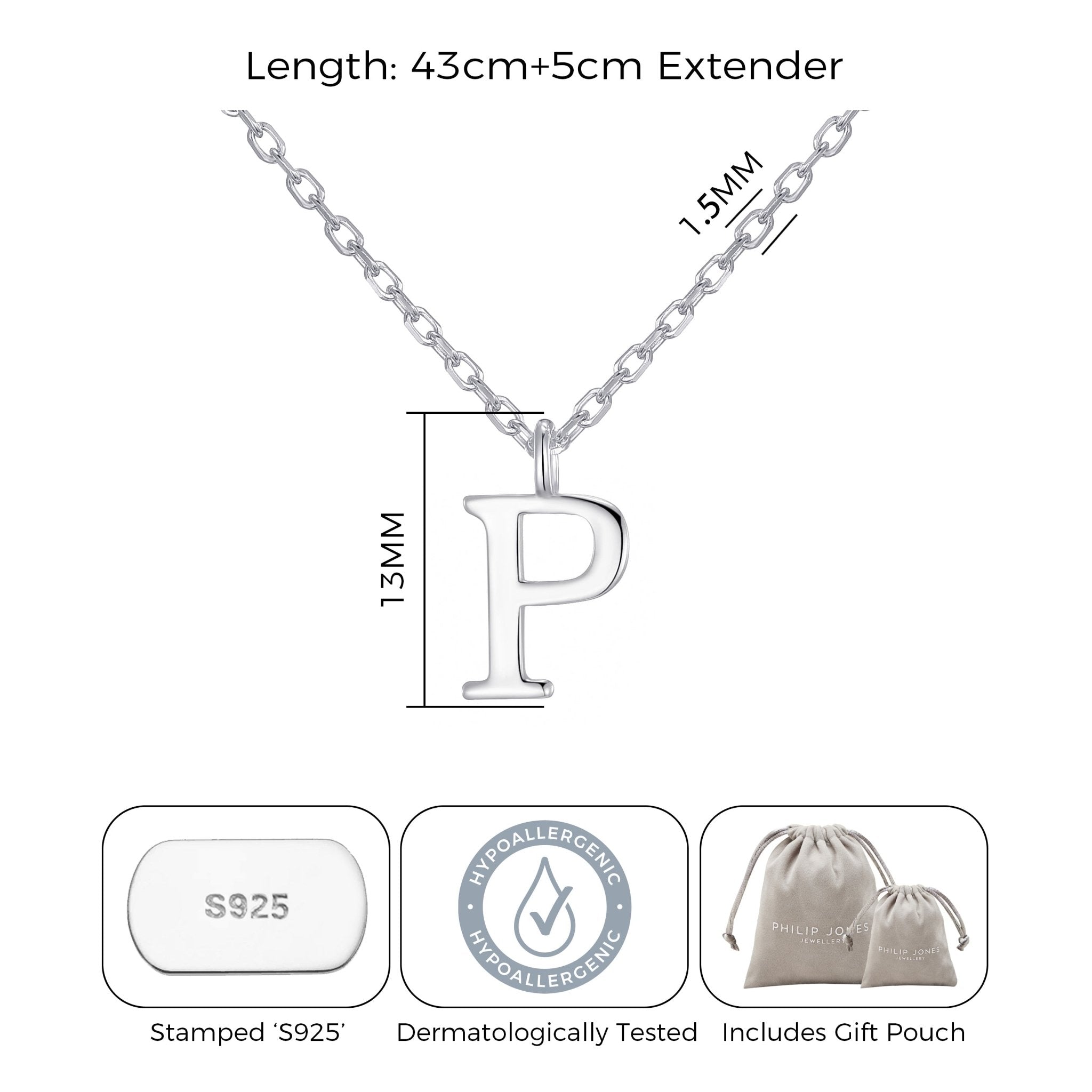 Sterling Silver Initial P Necklace