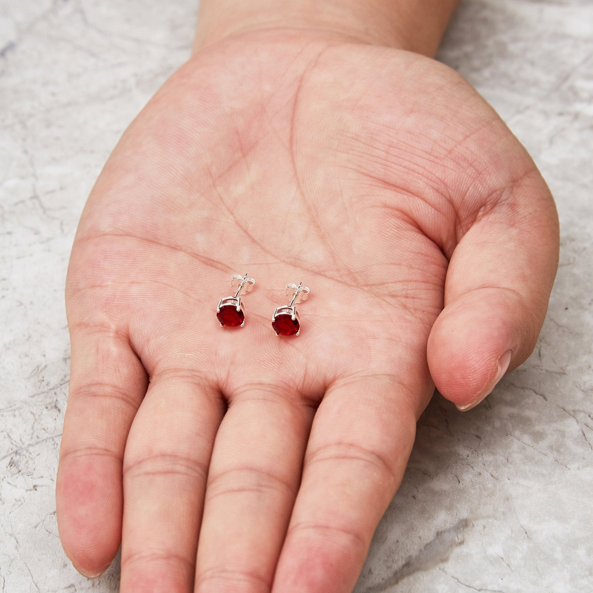 Sterling Silver January (Garnet) Birthstone Earrings Created with Zircondia® Crystals