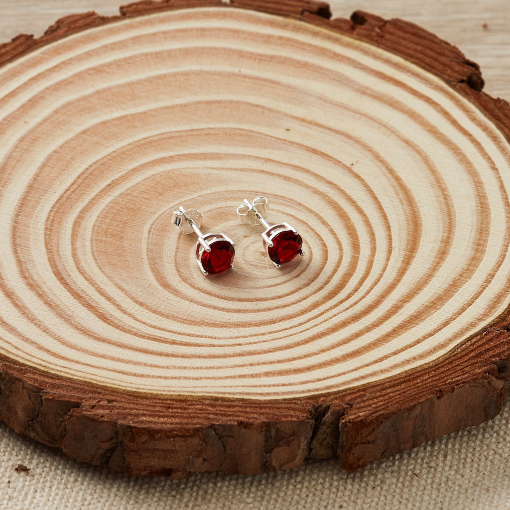 Sterling Silver January (Garnet) Birthstone Earrings Created with Zircondia® Crystals