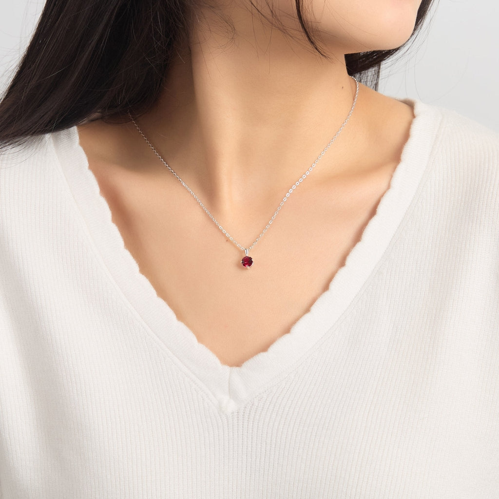 Sterling Silver July (Ruby) Birthstone Necklace Created with Zircondia® Crystals