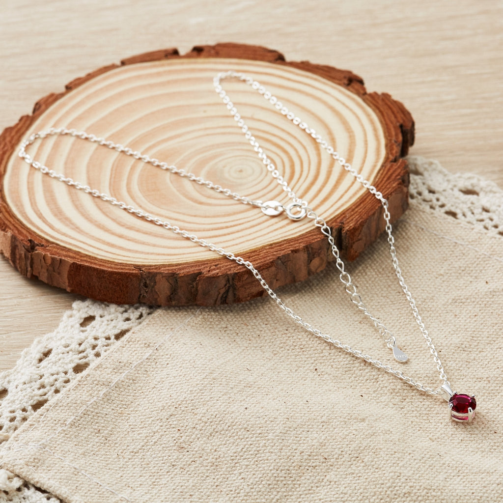 Sterling Silver July (Ruby) Birthstone Necklace Created with Zircondia® Crystals