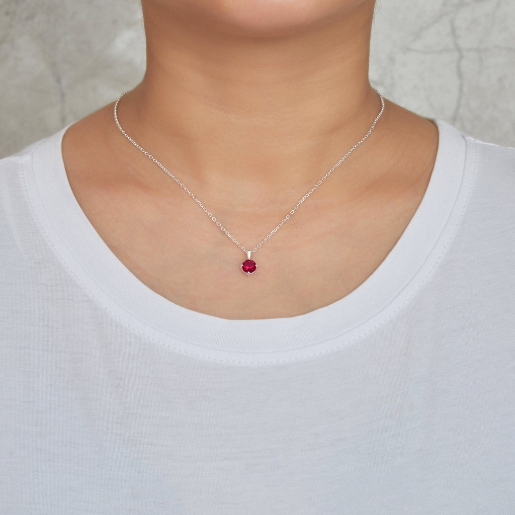 Sterling Silver July (Ruby) Birthstone Necklace & Earrings Set Created with Zircondia® Crystals