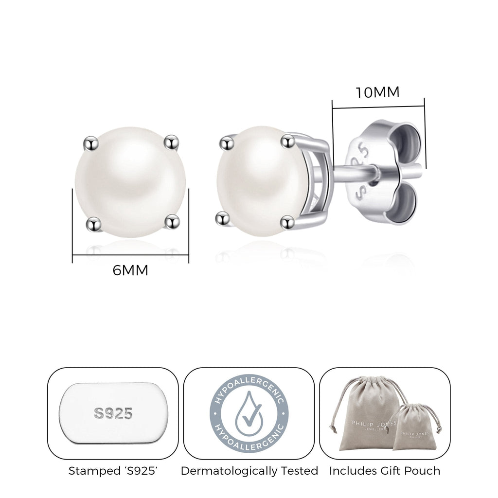 Sterling Silver June (Pearl) Birthstone Earrings Created with Gemstones from Zircondia®