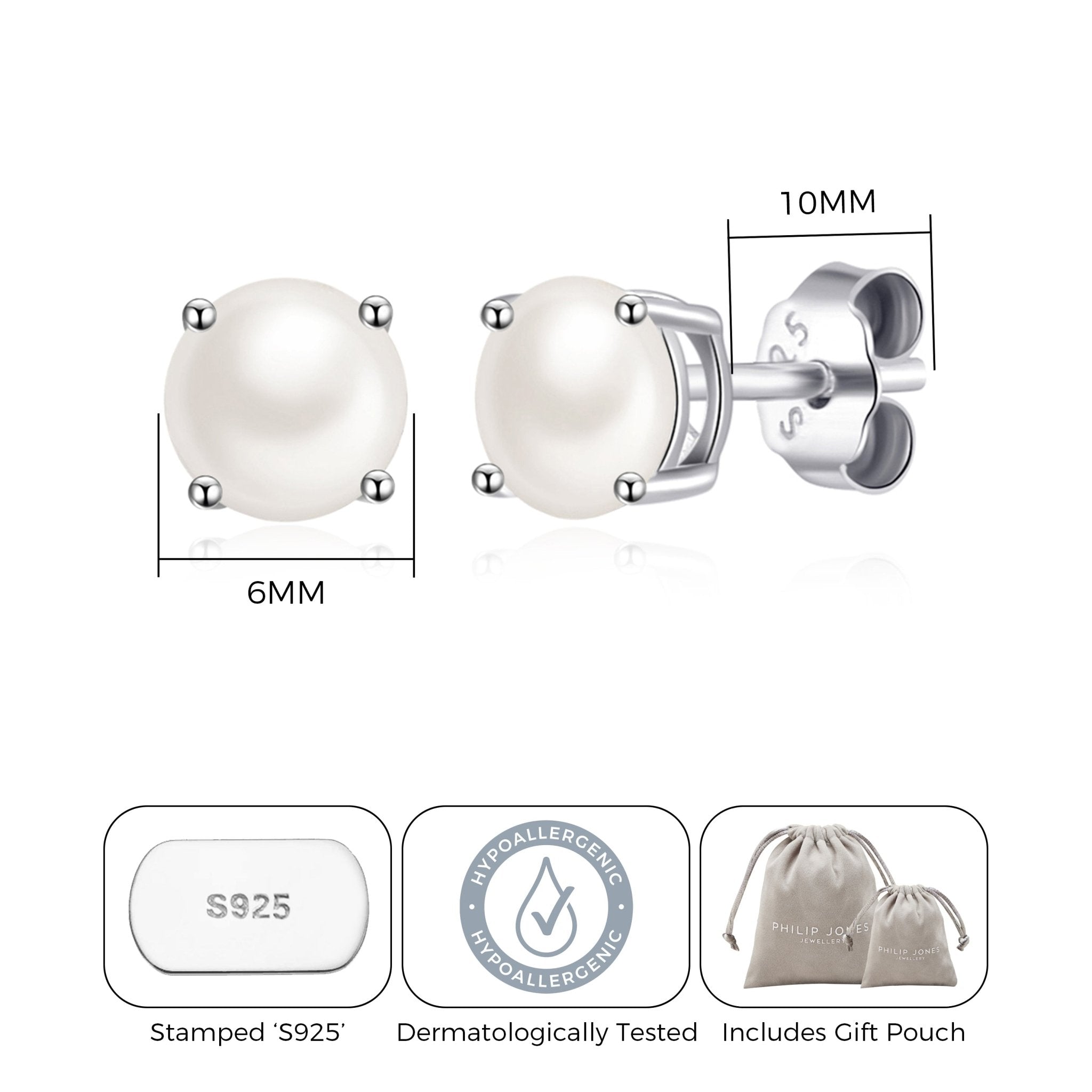 Sterling Silver June (Pearl) Birthstone Earrings Created with Gemstones from Zircondia®