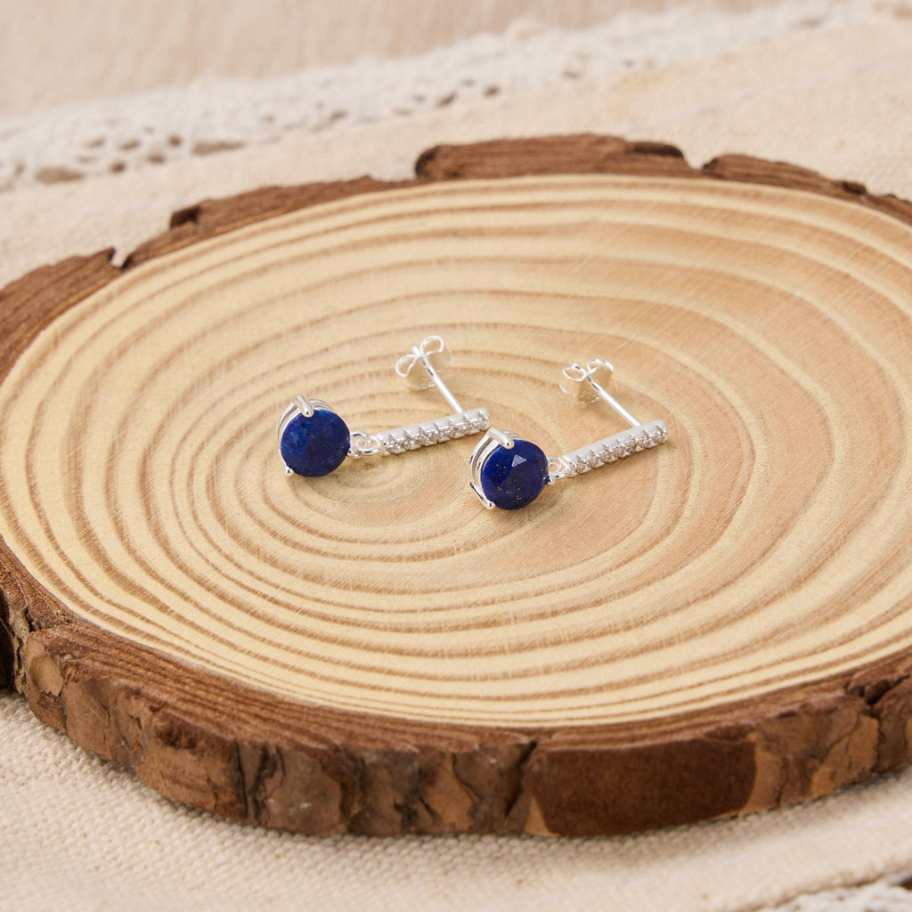 Sterling Silver Lapis Gemstone Drop Earrings with Quote Card
