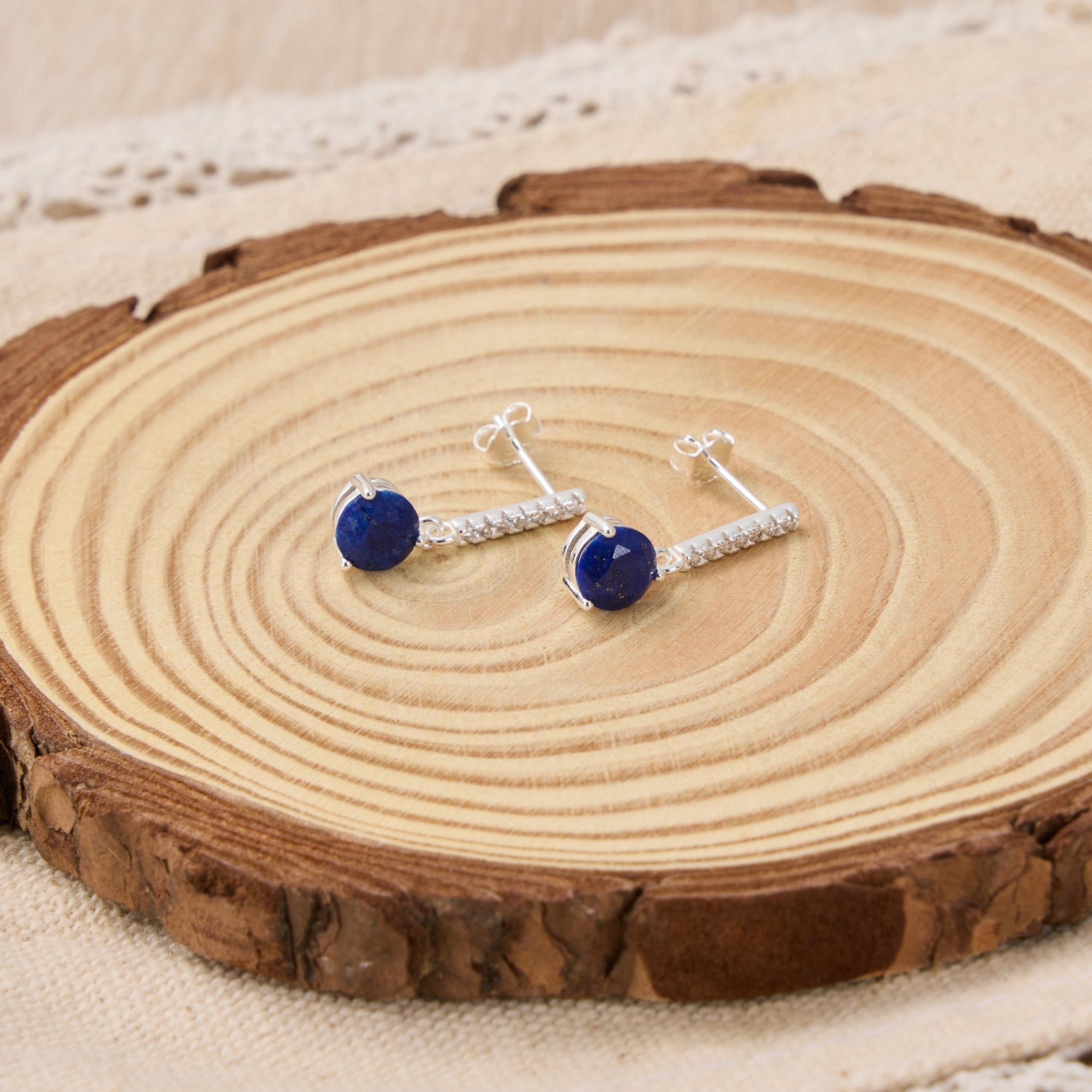 Sterling Silver Lapis Gemstone Drop Earrings with Quote Card