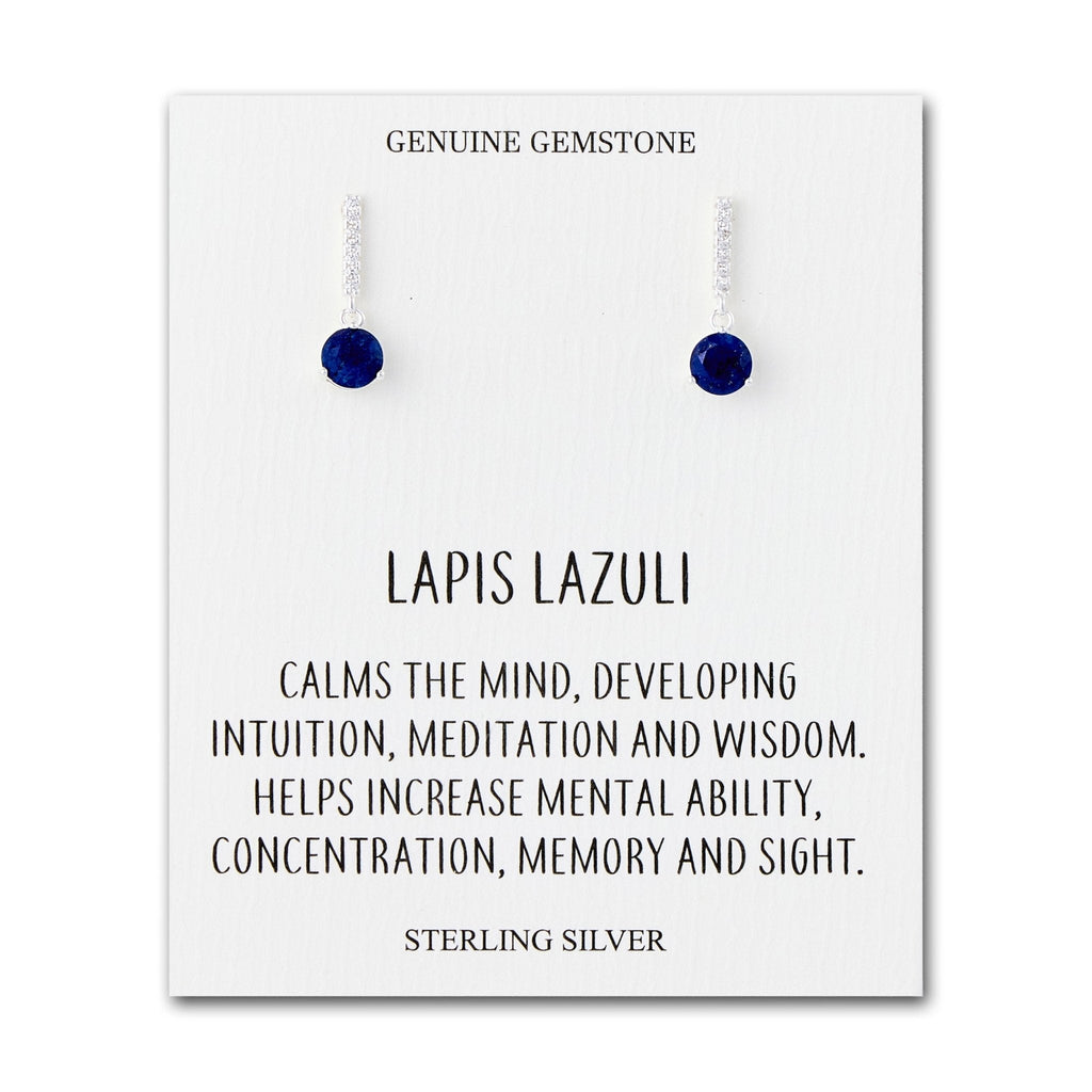 Sterling Silver Lapis Gemstone Drop Earrings with Quote Card