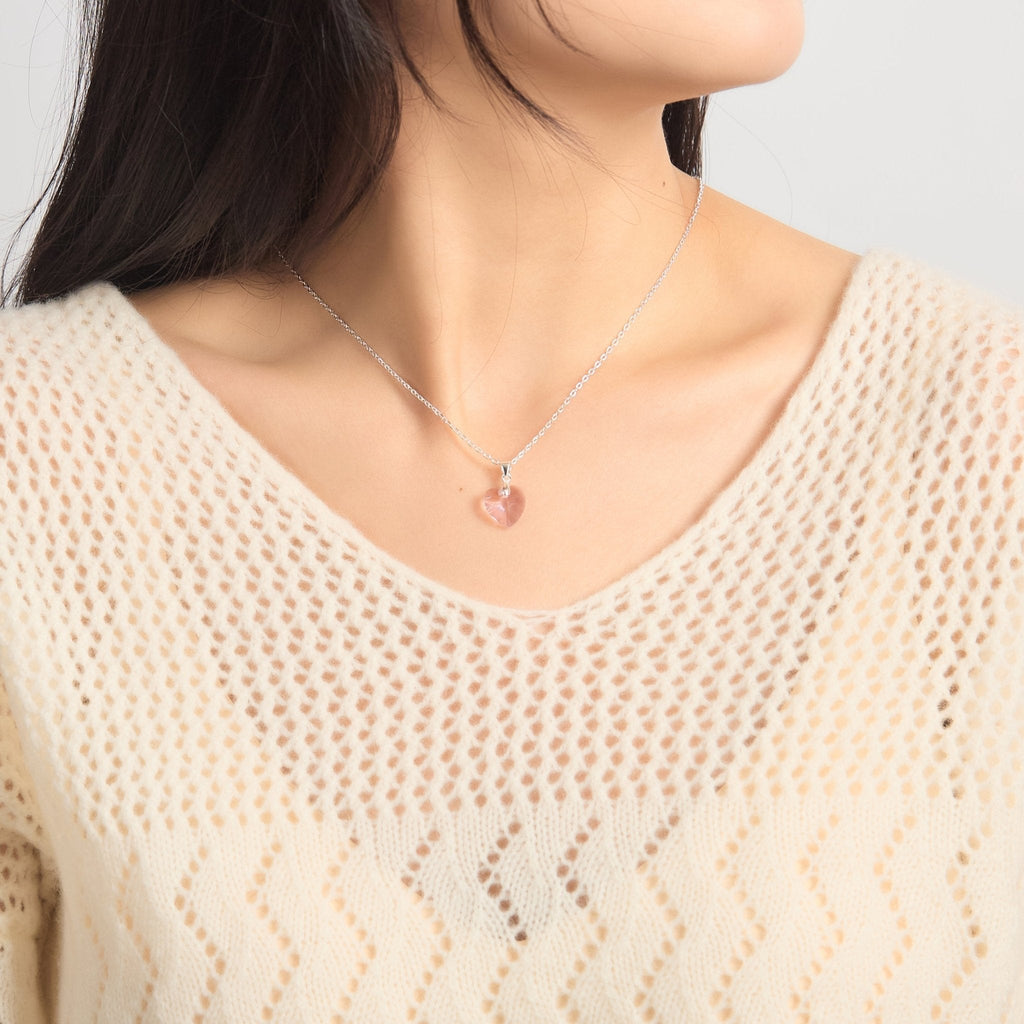 Sterling Silver Light Pink Heart Necklace Created with Zircondia® Crystals