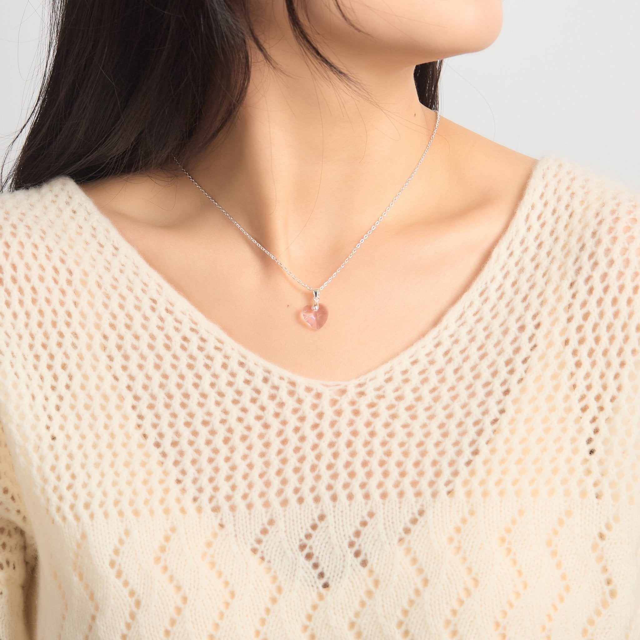 Sterling Silver Light Pink Heart Necklace Created with Zircondia® Crystals