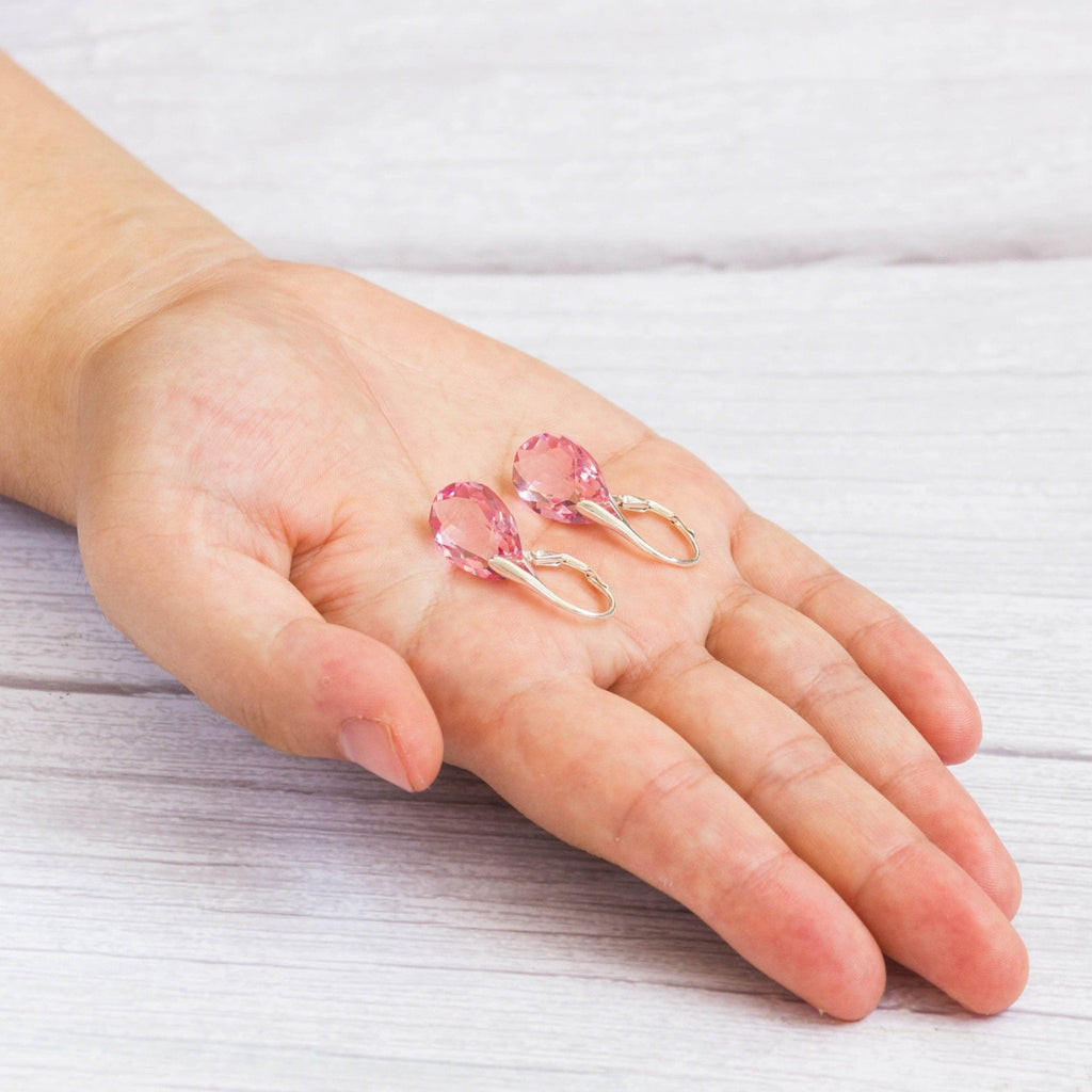 Sterling Silver Light Pink Drop Earrings Created with Zircondia® Crystals